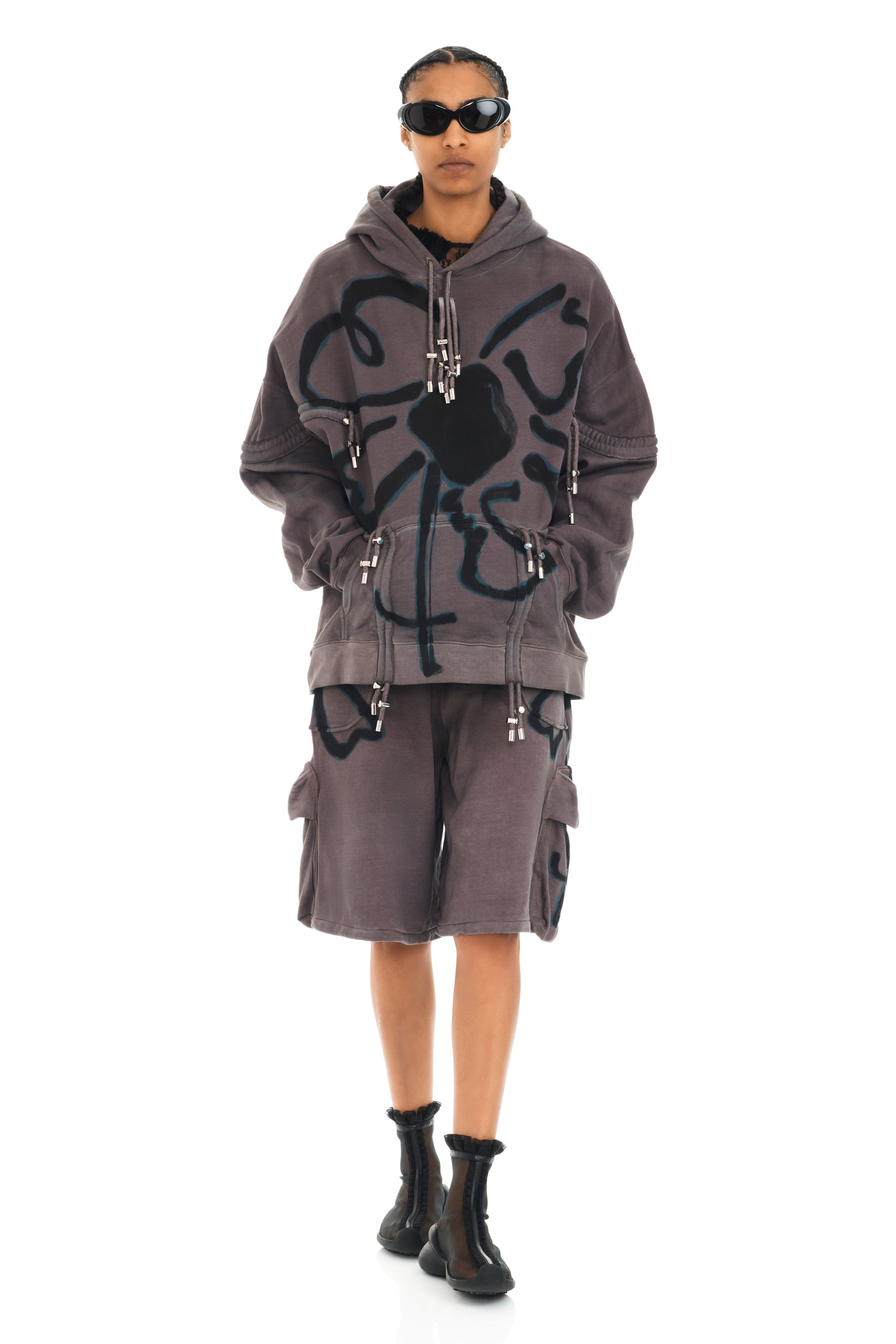 CHARCOAL FLOWER RHINESTONE BURST HOODIE - 5
