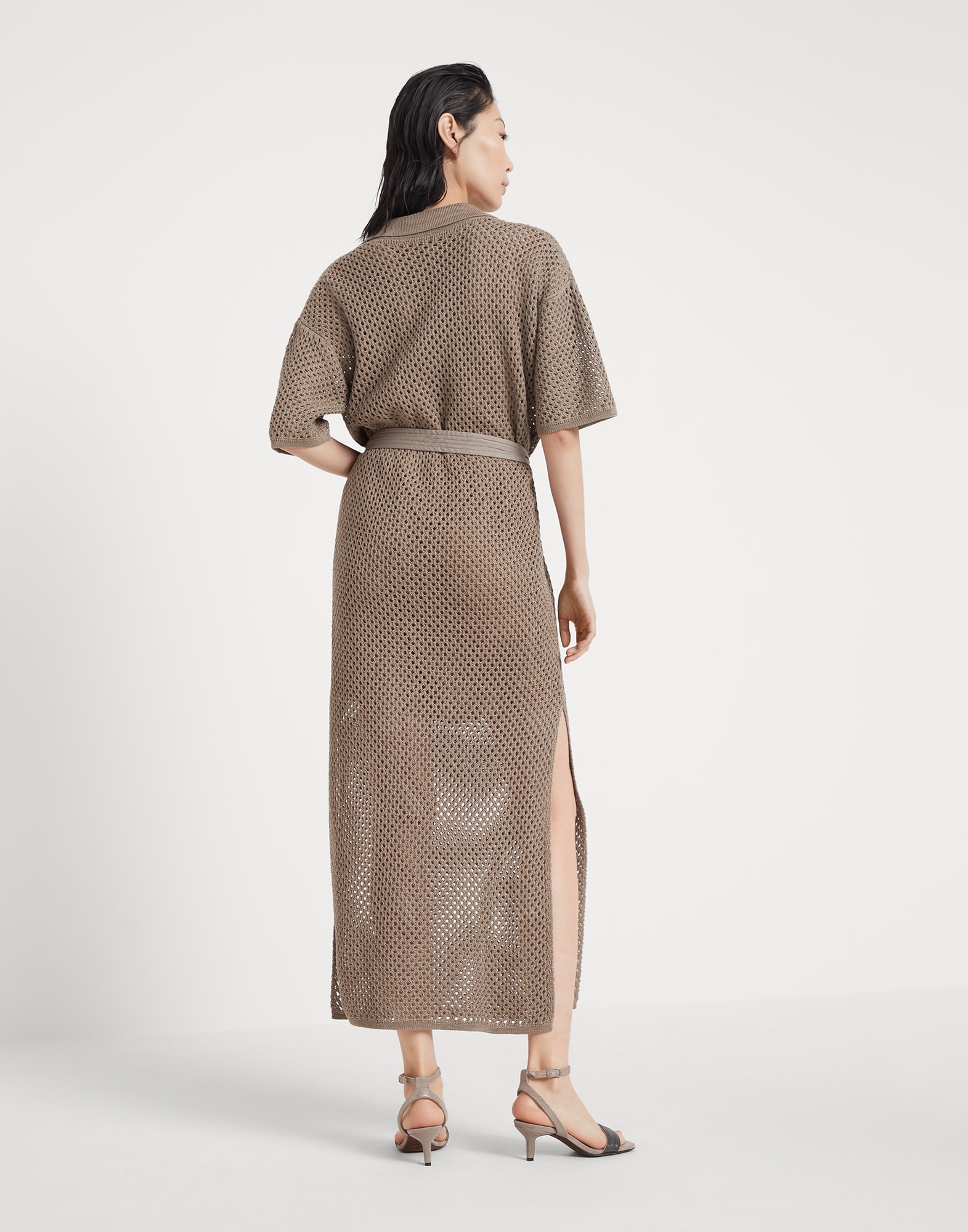 Cotton net knit dress with belt - 2