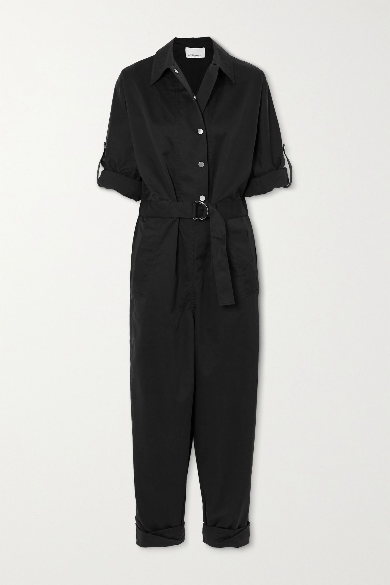 Belted cotton-blend twill jumpsuit - 1