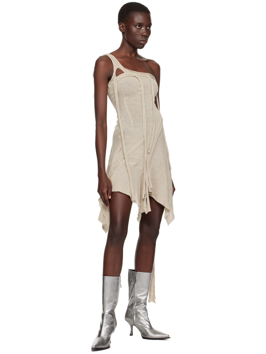 Beige Deconstructed Minidress - 4