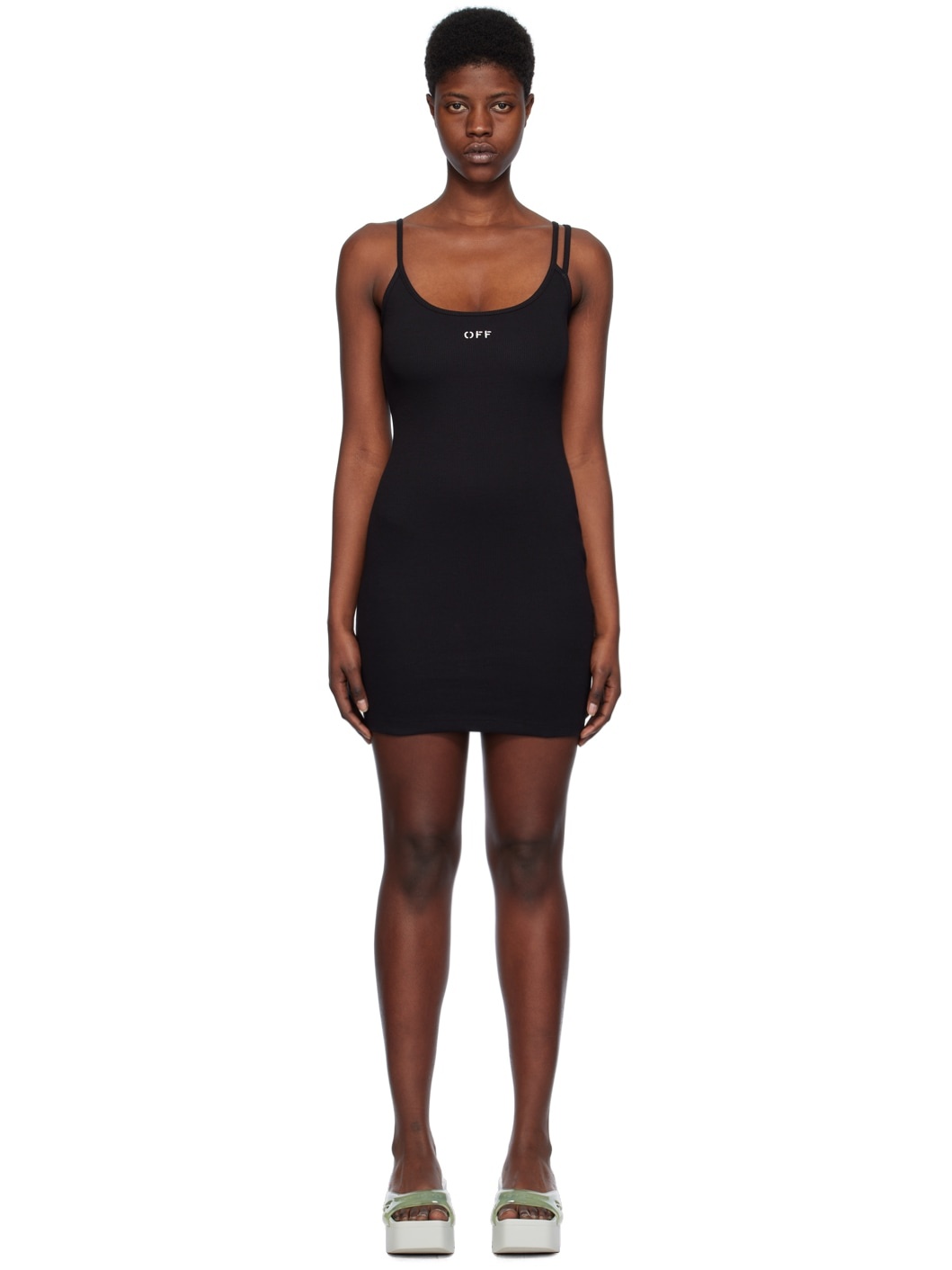Black Off Stamp Basic Minidress - 1