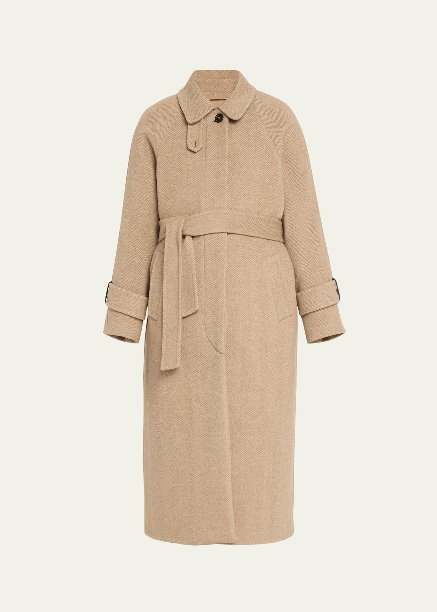 Cashmere and Wool Belted Herringbone Coat - 1