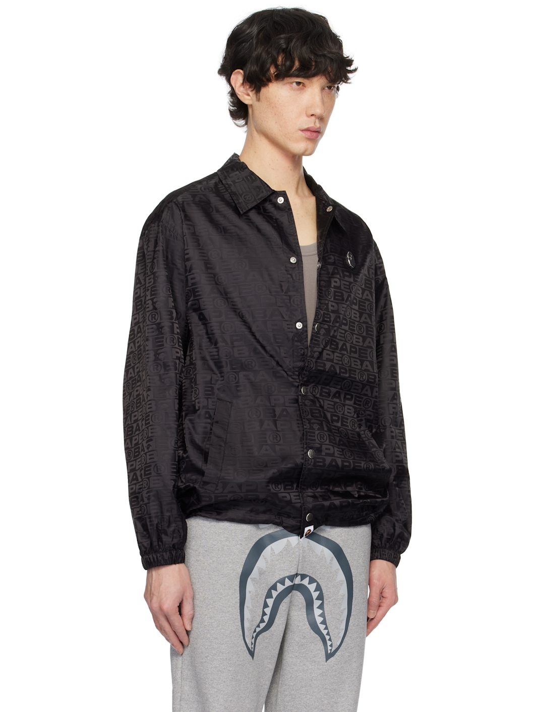 Black Lux Sport Pattern Jacquard Coach Jacket - 2