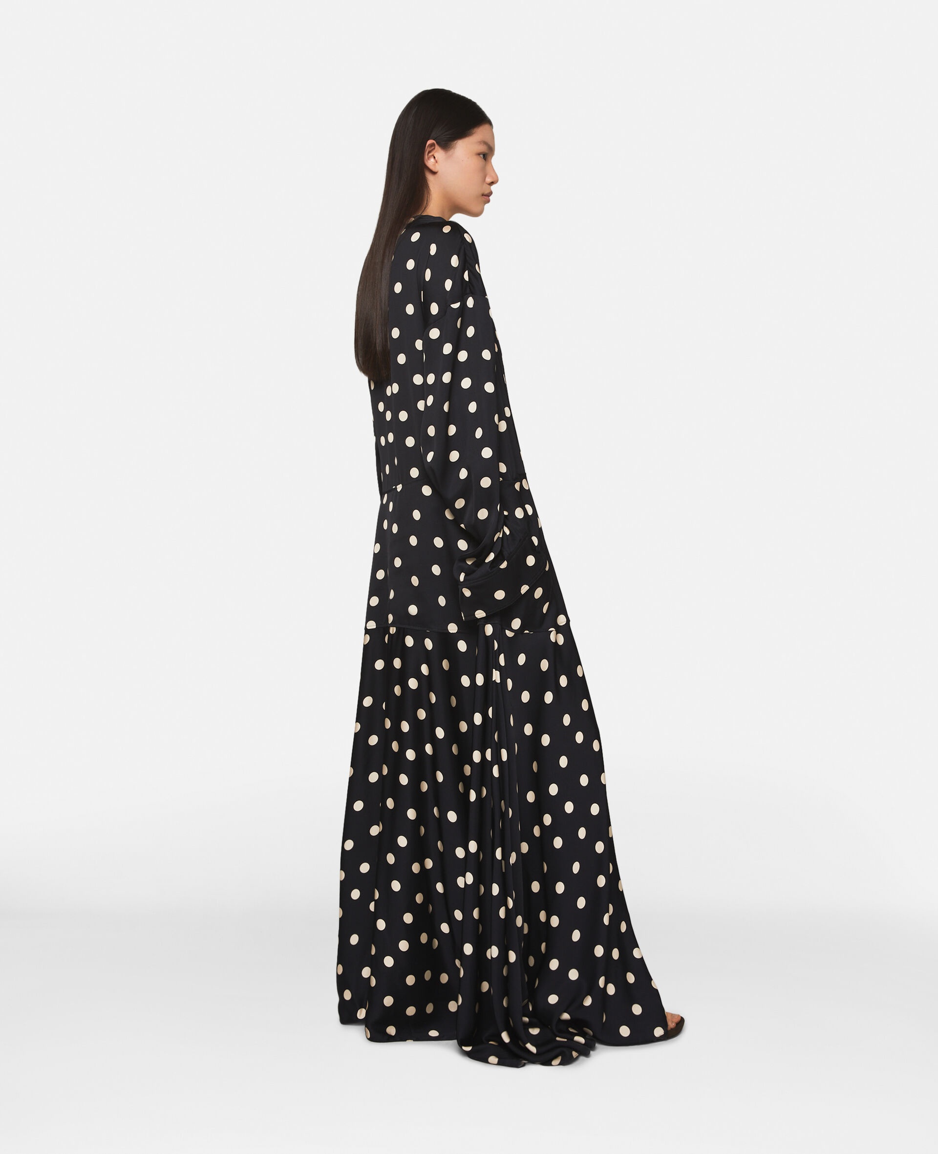 Long-Sleeve Polka Dot Maxi Dress - 4
