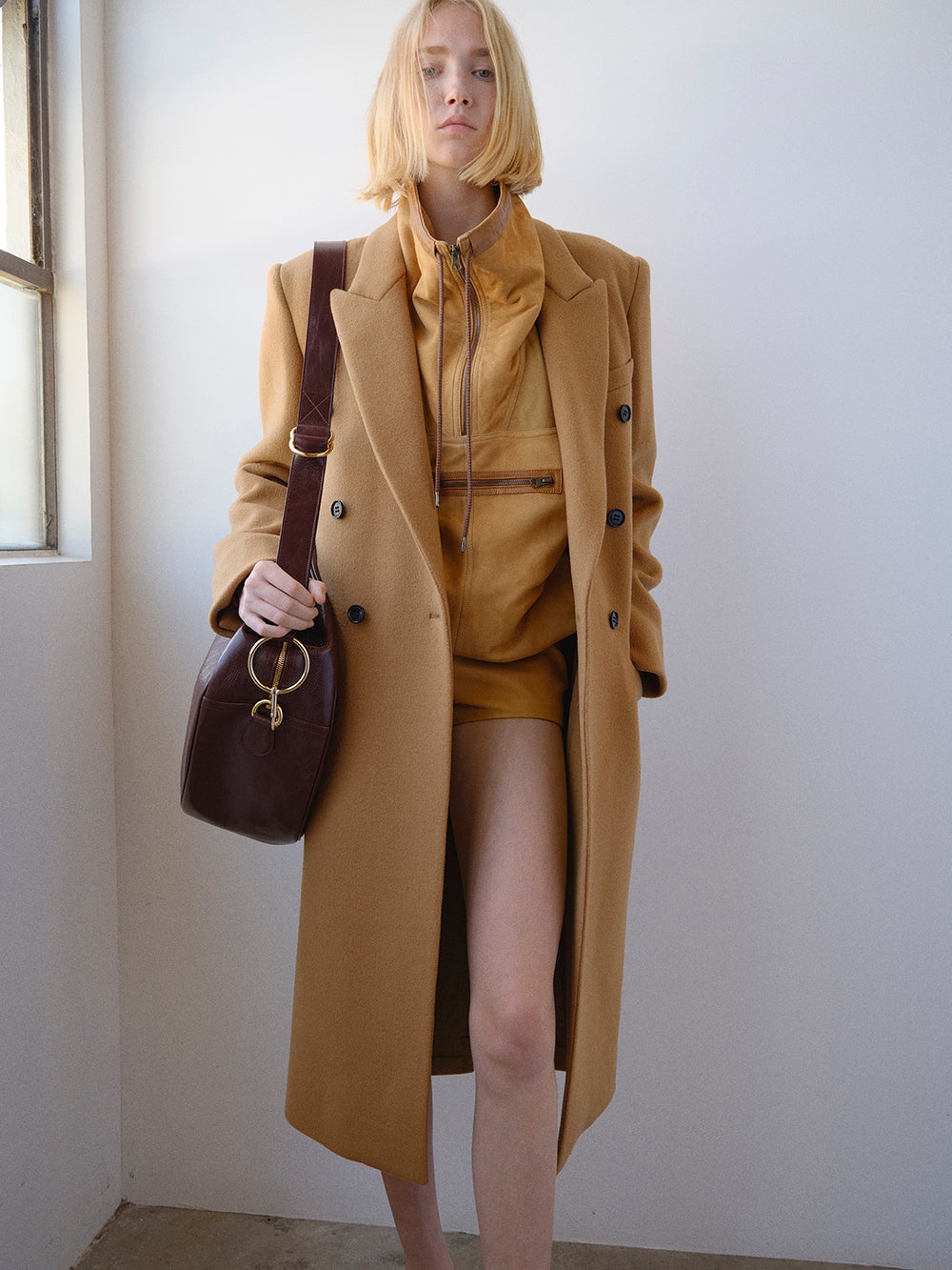 Double Breasted Tailored Coat in Camel - 2