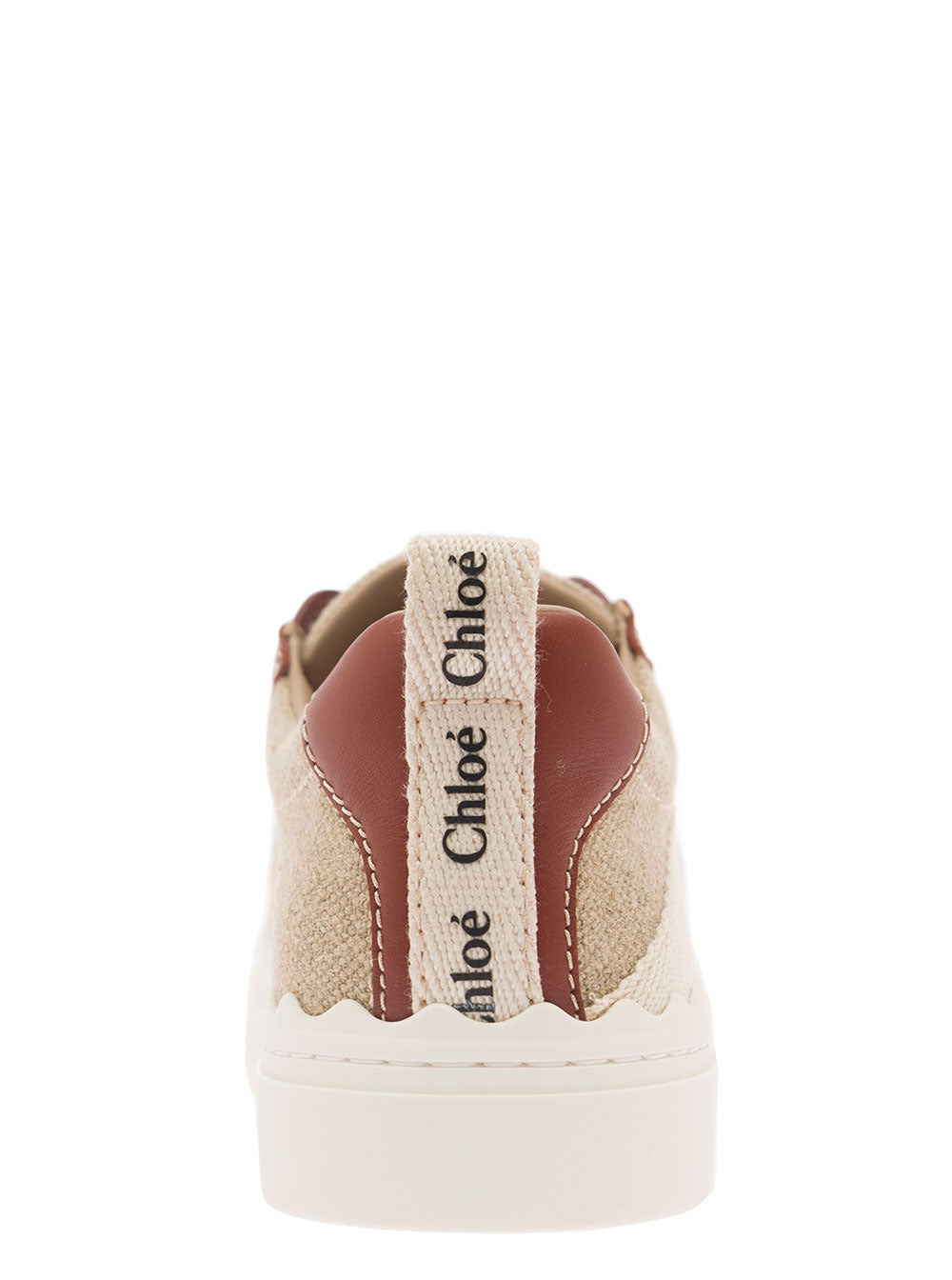 Chloé Women 'Lauren' Beige Low Top Sneakers With Logo Detail And Brown Leather Trim In Canvas Woman - 4