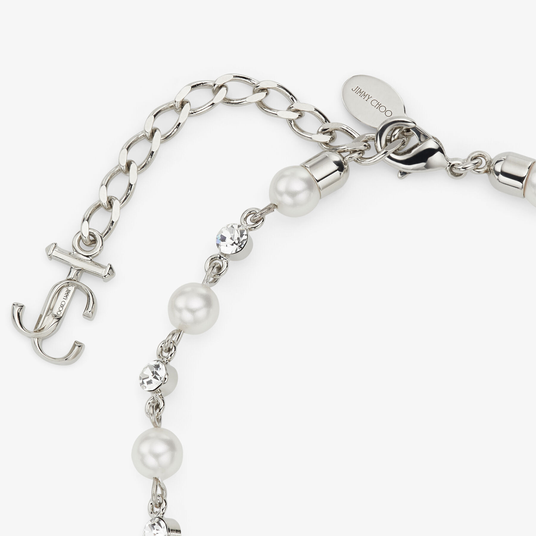 Pearl Crystal Anklet
Silver-Finish Metal Anklet with Pearl, Crystal and JC Monogram Charms - 2