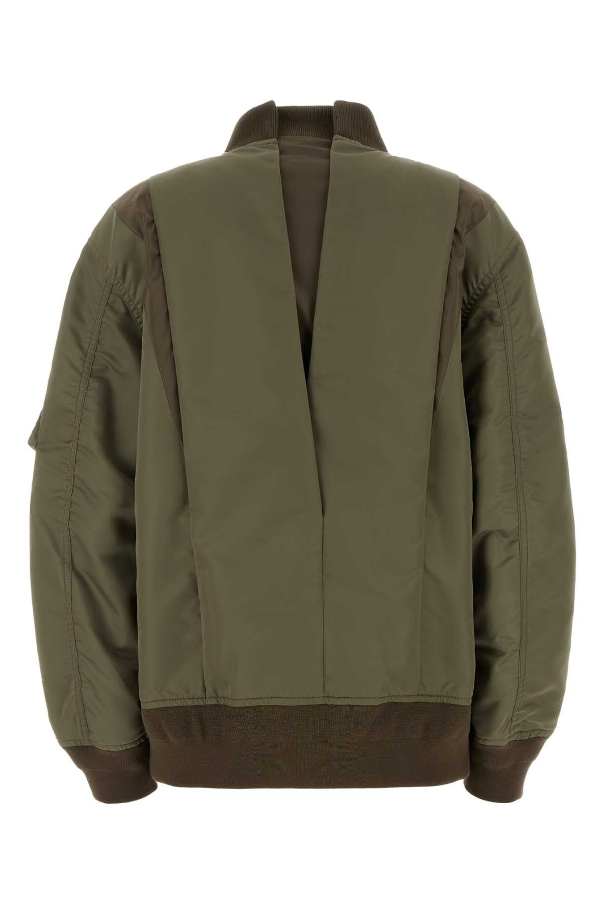 Sacai Women Army Green Nylon Bomber Jacket - 2
