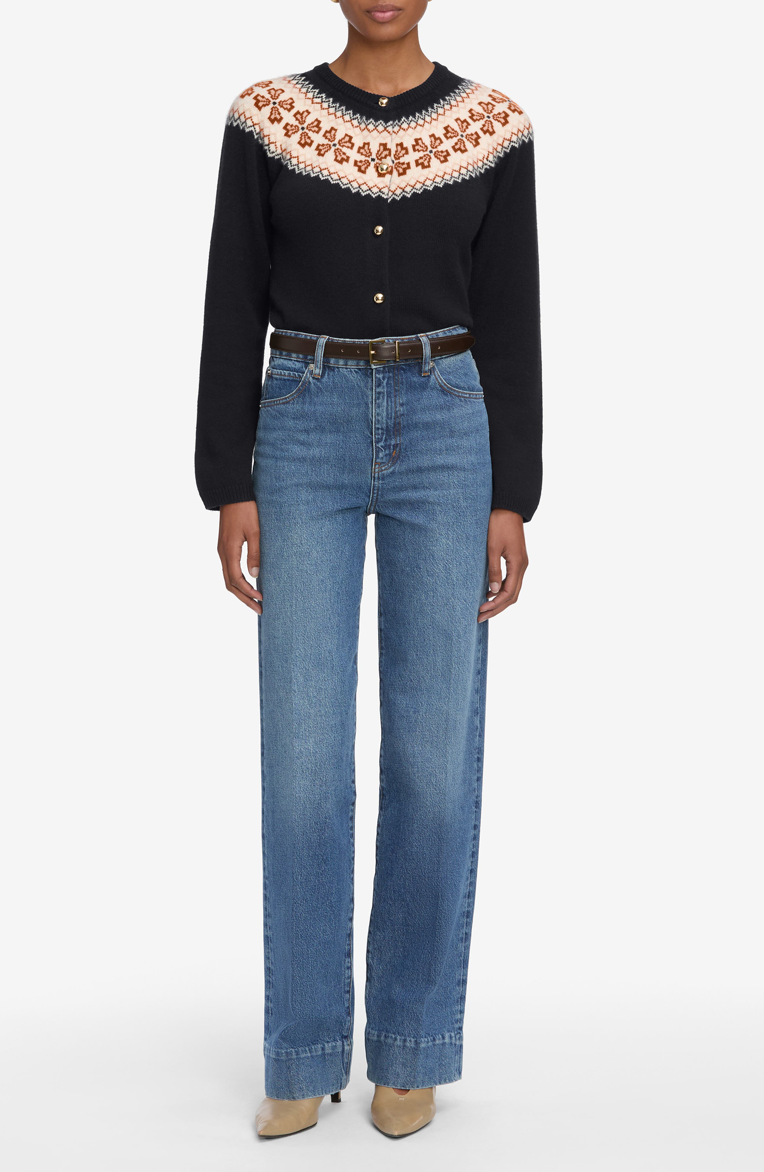 FRAME The Fair Isle Cashmere Cardigan in Navy at Nordstrom - 5