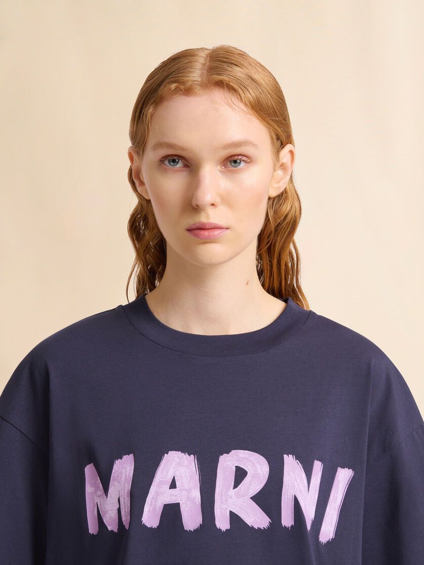 DEEP BLUE ORGANIC COTTON T-SHIRT WITH LOGO - 4