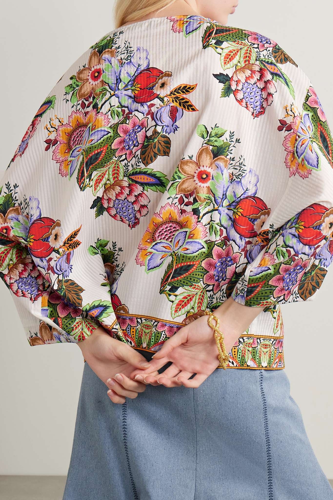 Tie-detailed floral-print cotton and silk-blend voile blouse - 4