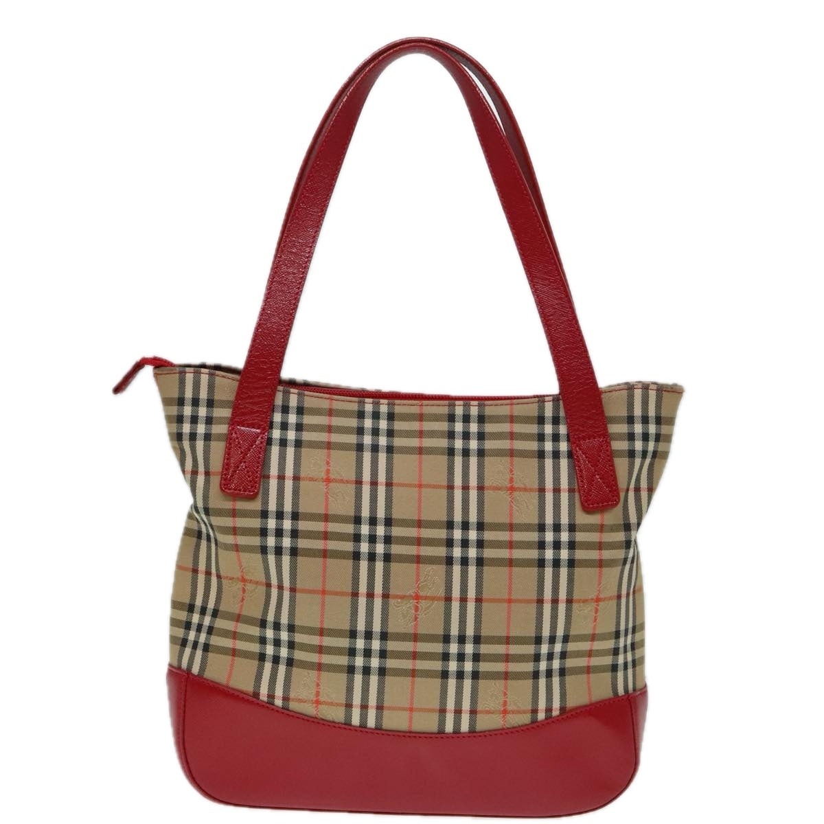 Burberry Nova Check Hand Bag Canvas Leather Beige Gold Red - 3