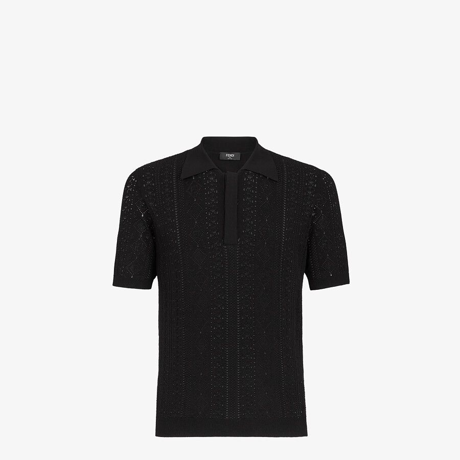 Black viscose polo shirt - 1