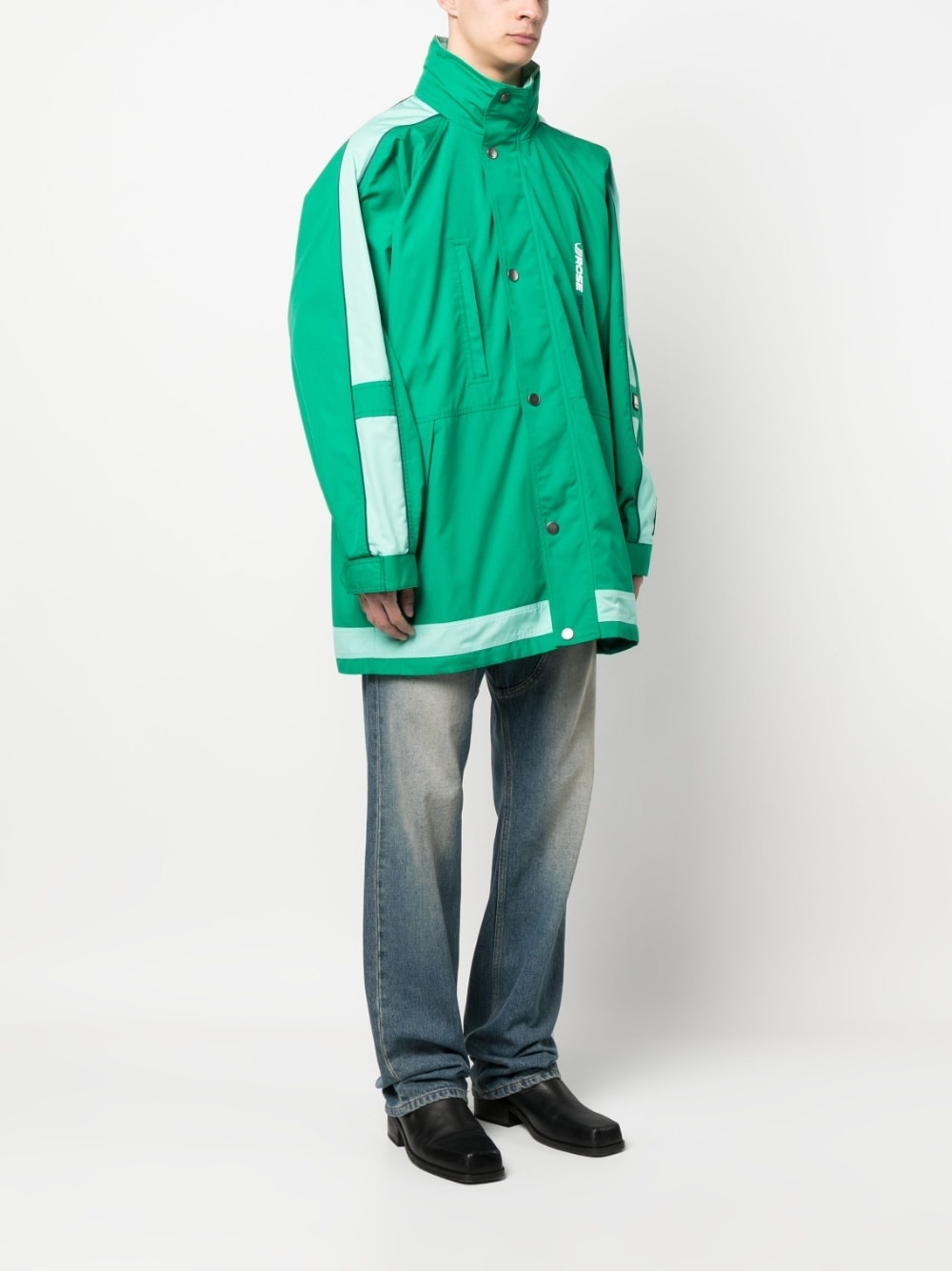 embroidered-logo button-fastening jacket - 3