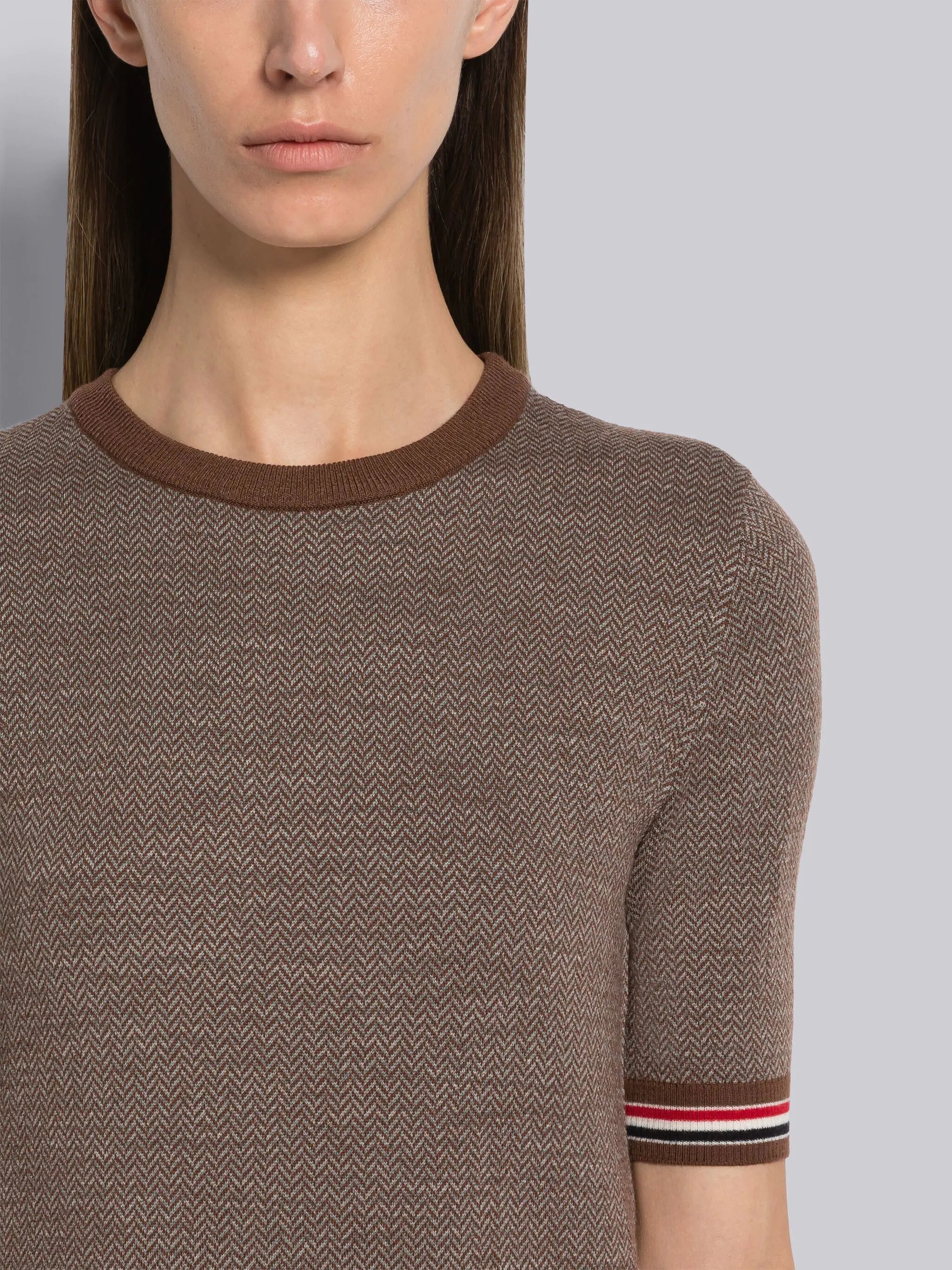 Herringbone Jacquard Short Sleeve Pullover - 5