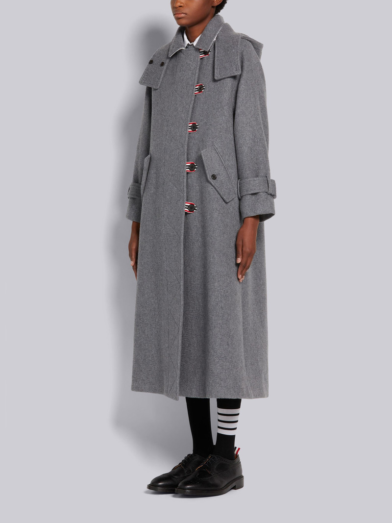 Medium Grey Felted Wool Cashmere Engineered Stripe Duffle Coat 4