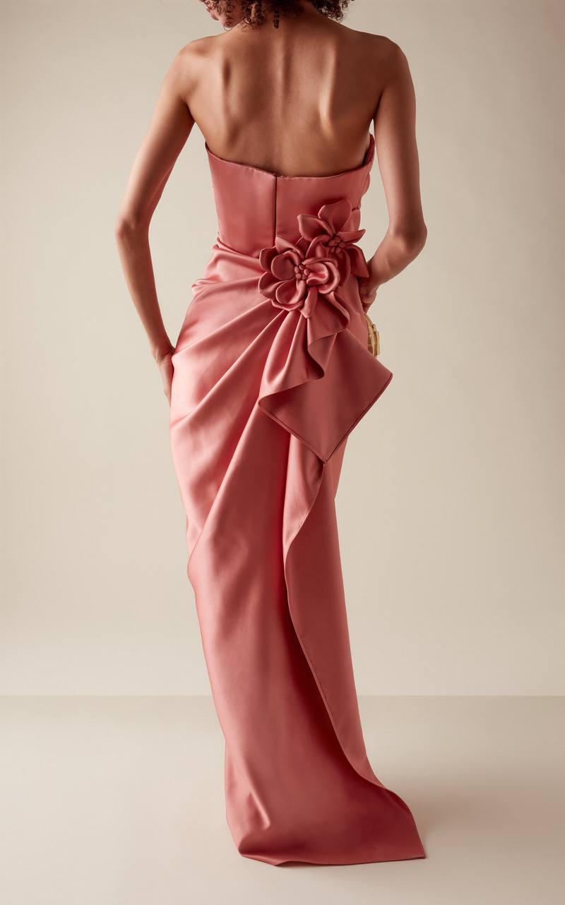 Floral-Appliquéd Duchess Satin Maxi Dress pink 4