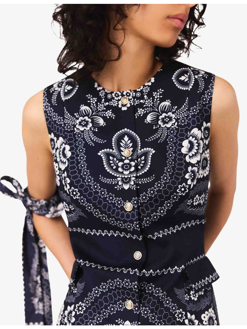 Bandana-Print Button-Embellished Woven Mini Dress - 6