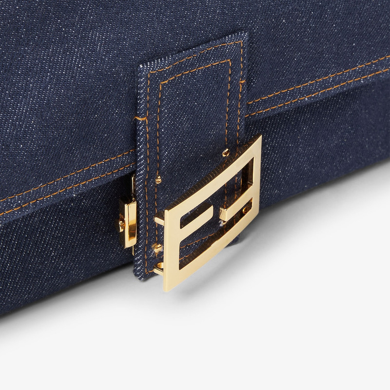 Baguette® Dark blue denim and blue denim-effect FF jacquard bag 9