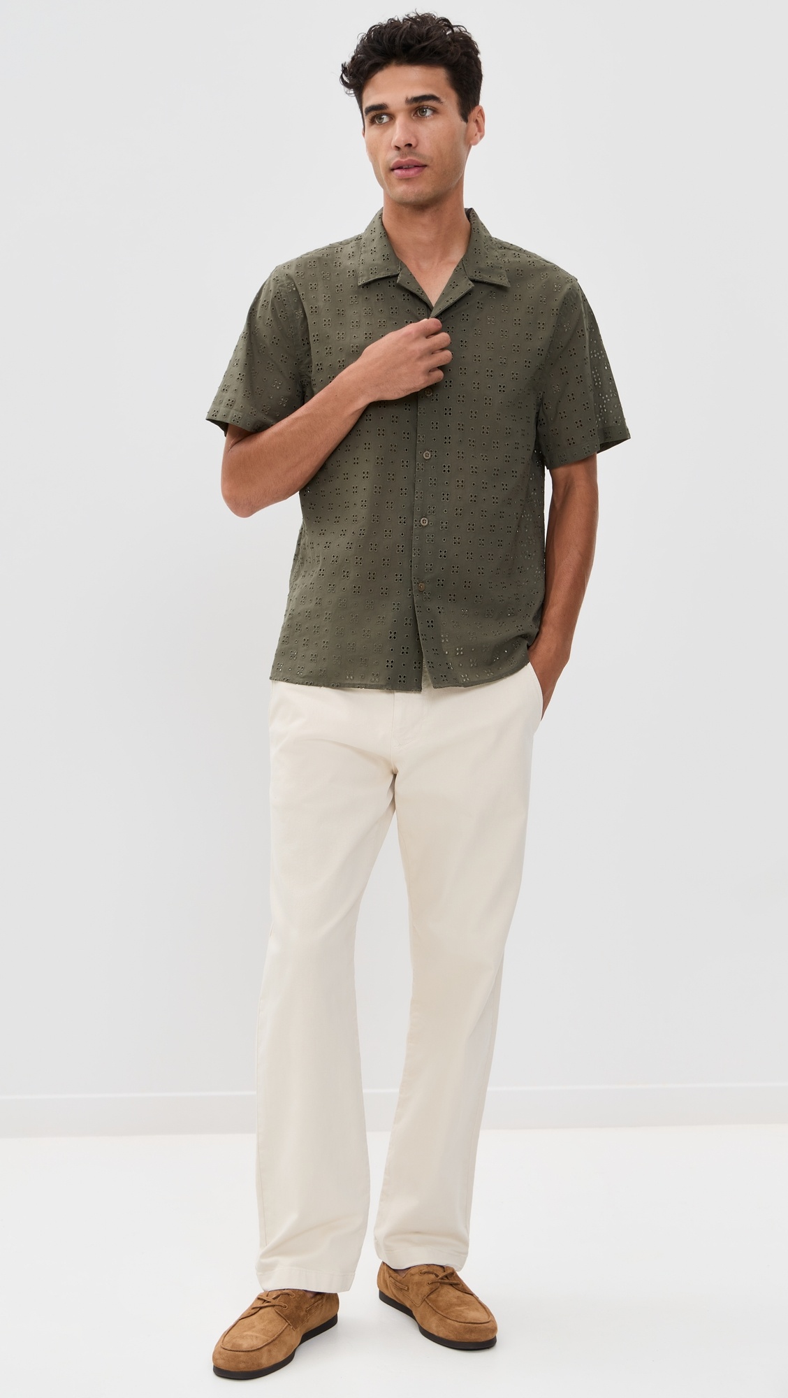 Cotton Eyelet Collar Shirt - 4