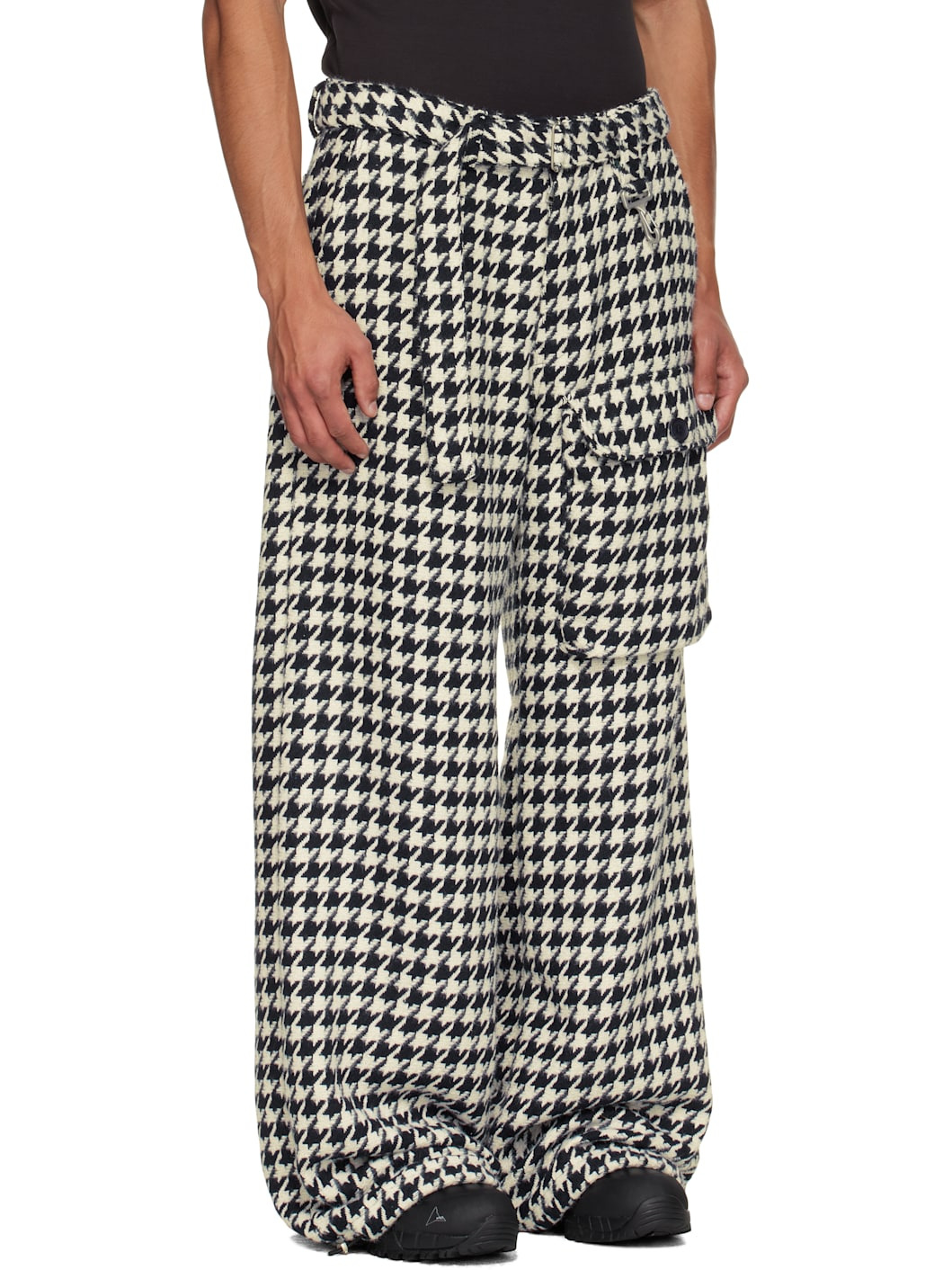 Navy & White Houndstooth Patch Pocket Belted Trousers - 2