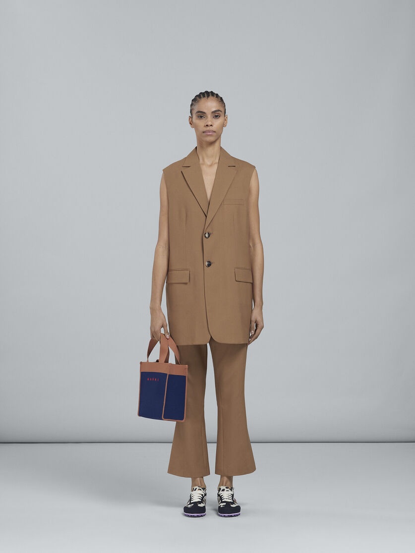 SMALL SHOPPING BAG IN BLUE AND BROWN JACQUARD - 2