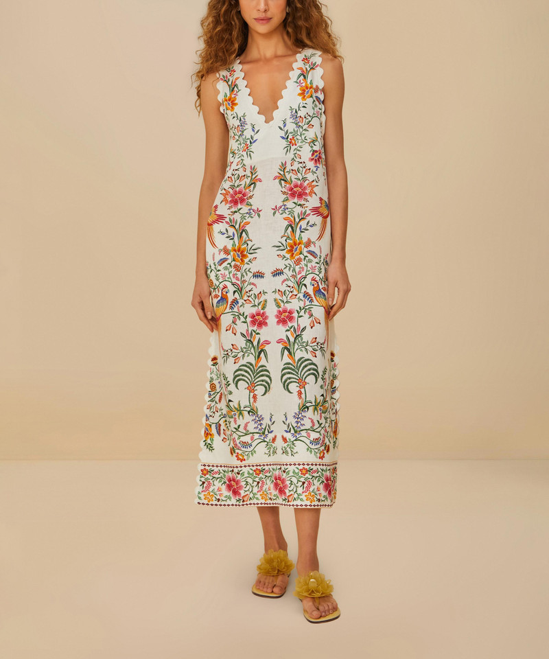 FARM RIO Off-White Delicate Forest Linen Maxi Dress outlook