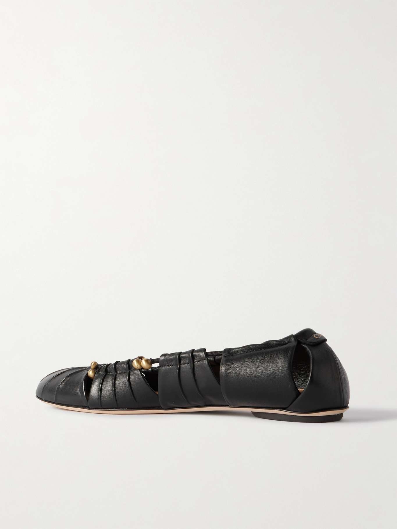 Luna cut-out embellished gathered leather ballet flats Black - 3