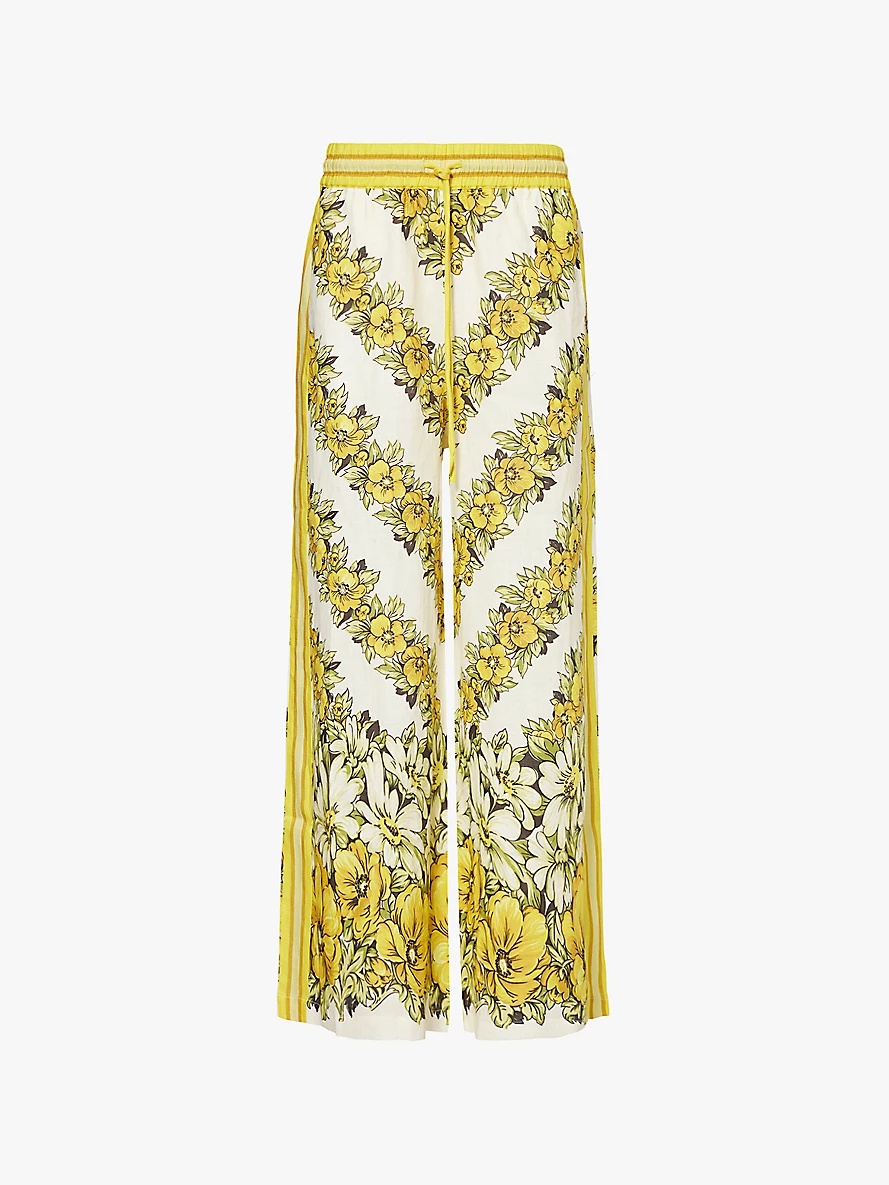 Gisela flower-print wide leg high-rise linen trousers - 1