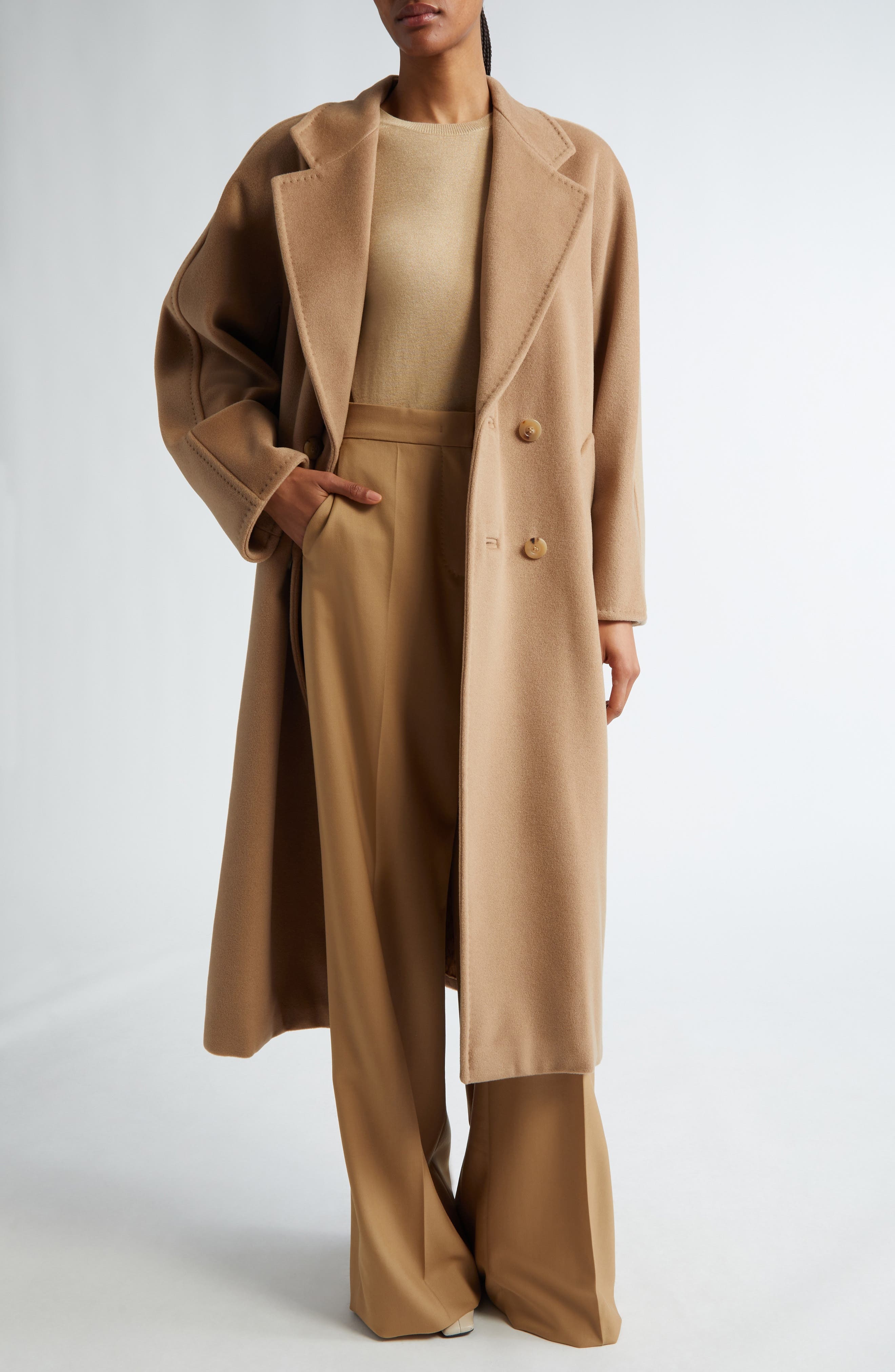 Max Mara Madame Double Breasted Wool & Cashmere Belted Coat in Camel at Nordstrom - 3