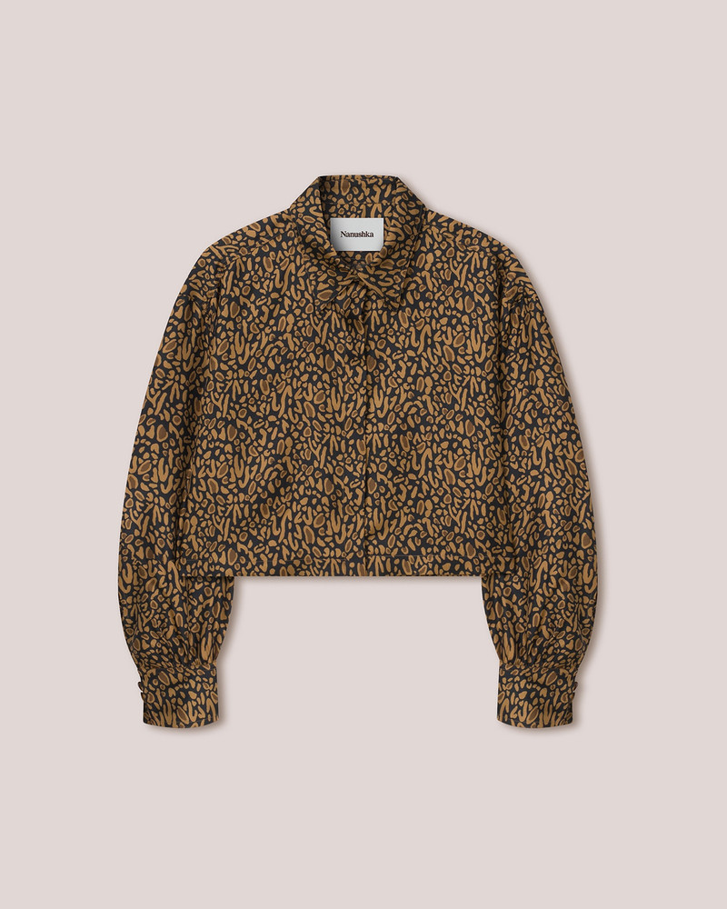 MOREEN - Twill silk point-collar jacket - Brown Ocelot 1