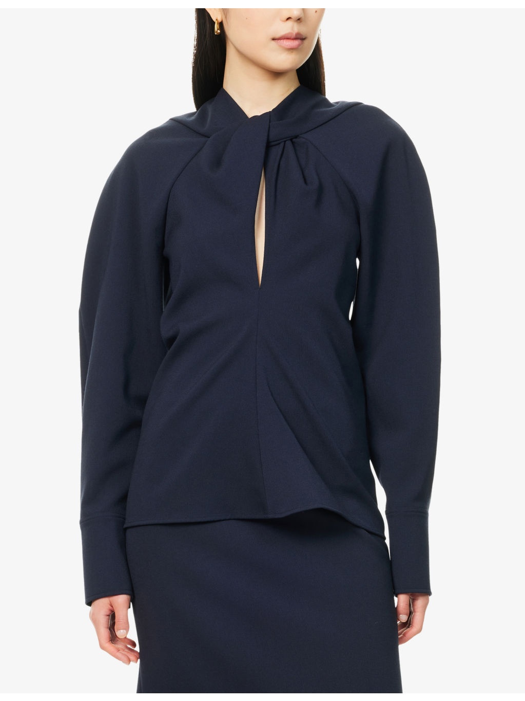 Twisted-Neckline Textured Stretch-Woven Blouse - 3