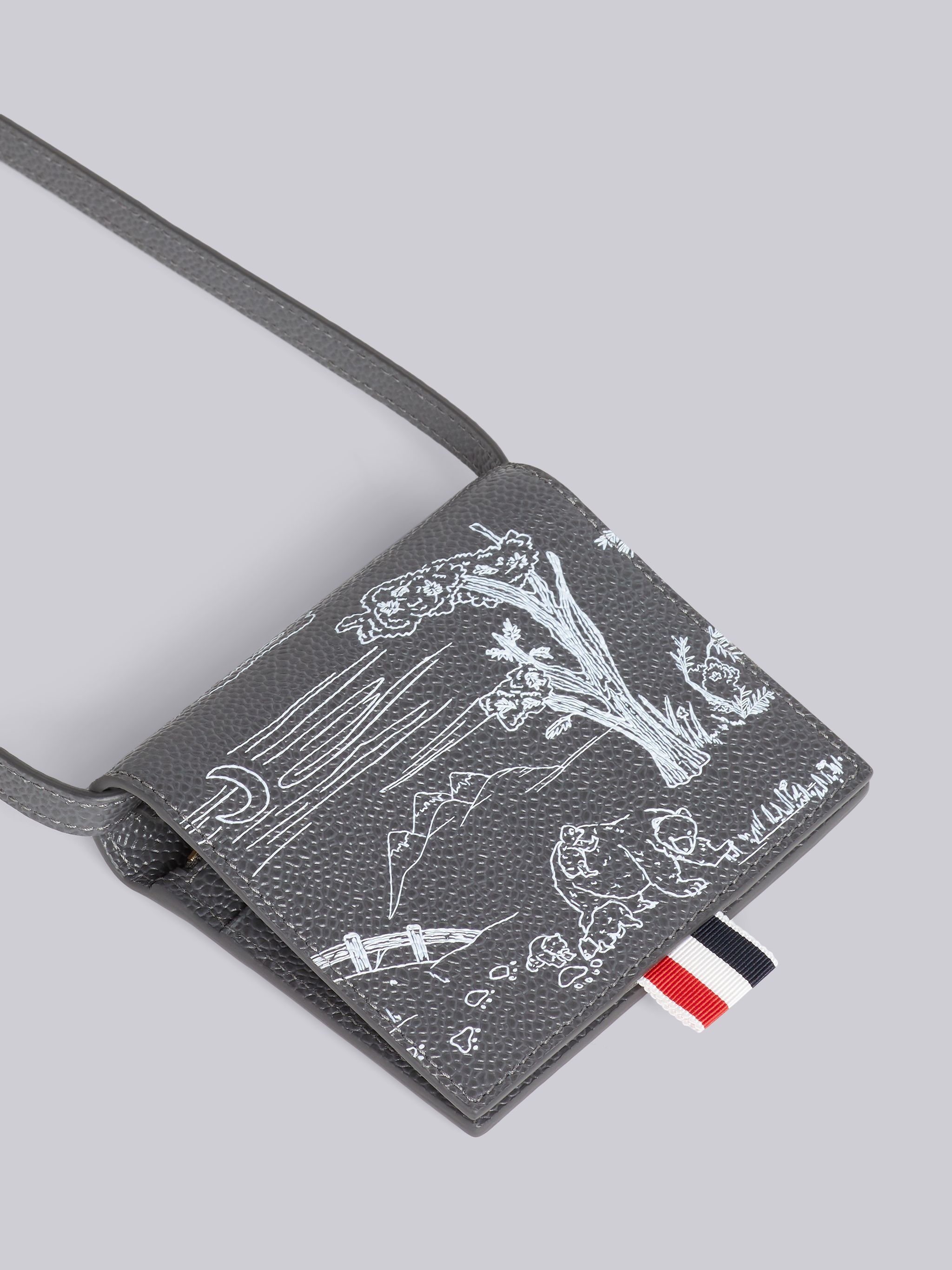 Dark Grey 3D Toile Print Caviar Shoulder Strap Card Holder - 2