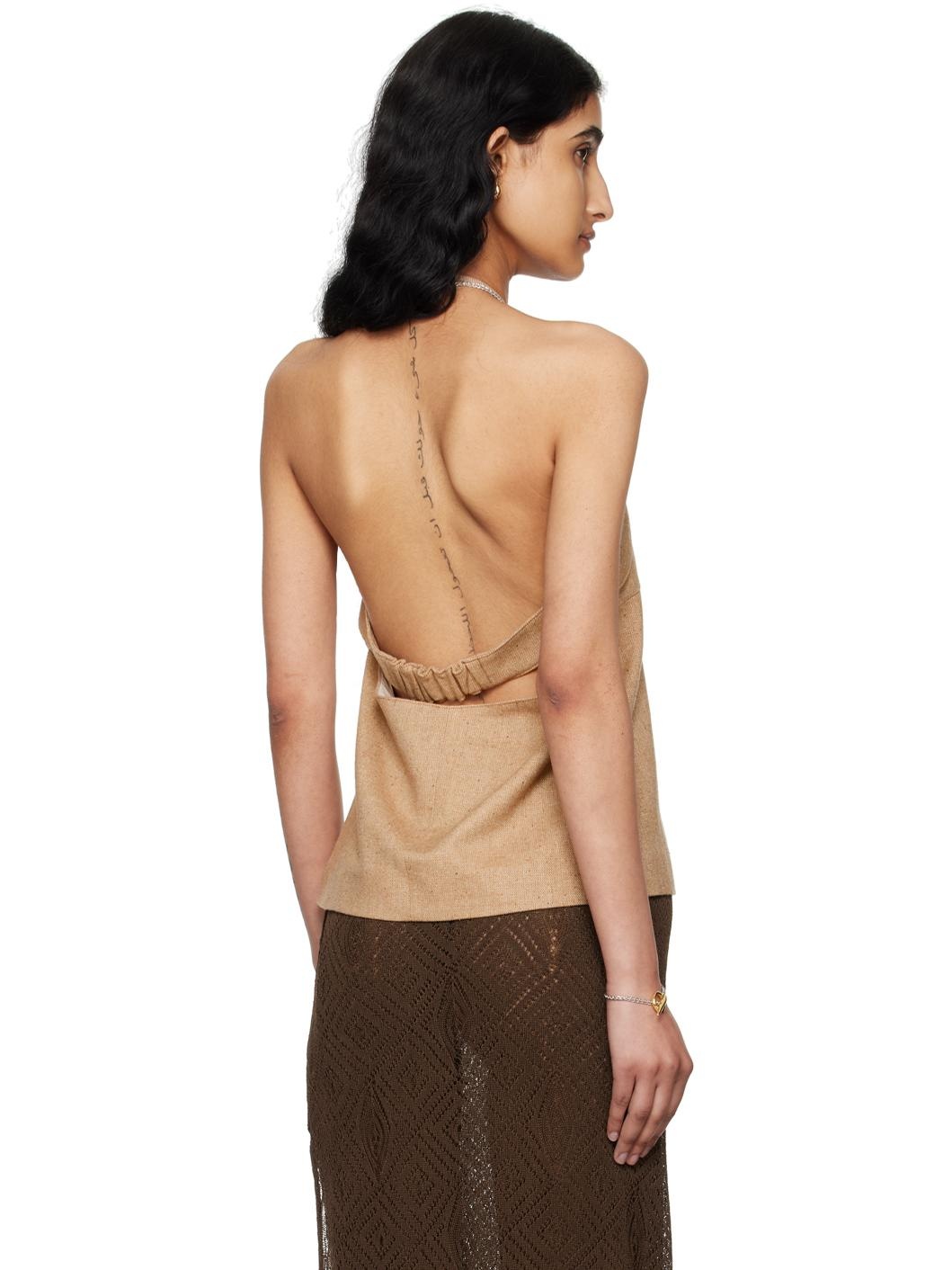 Tan Halter Neck Tank Top - 3