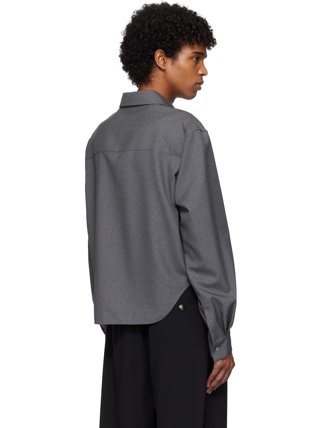 Gray Wool Long Sleeve Shirt - 3