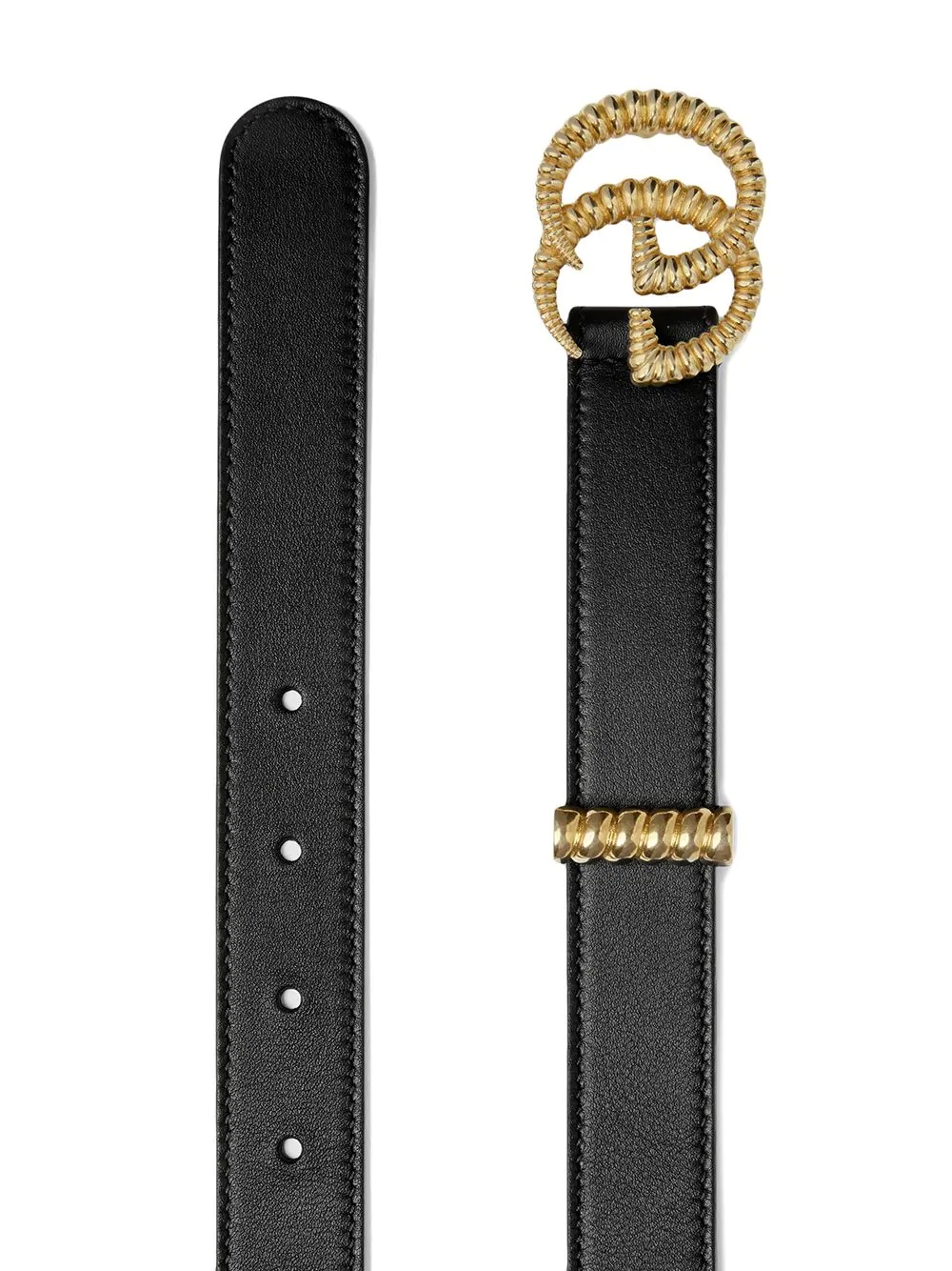 Leather belt with torchon Double G buckle - 4