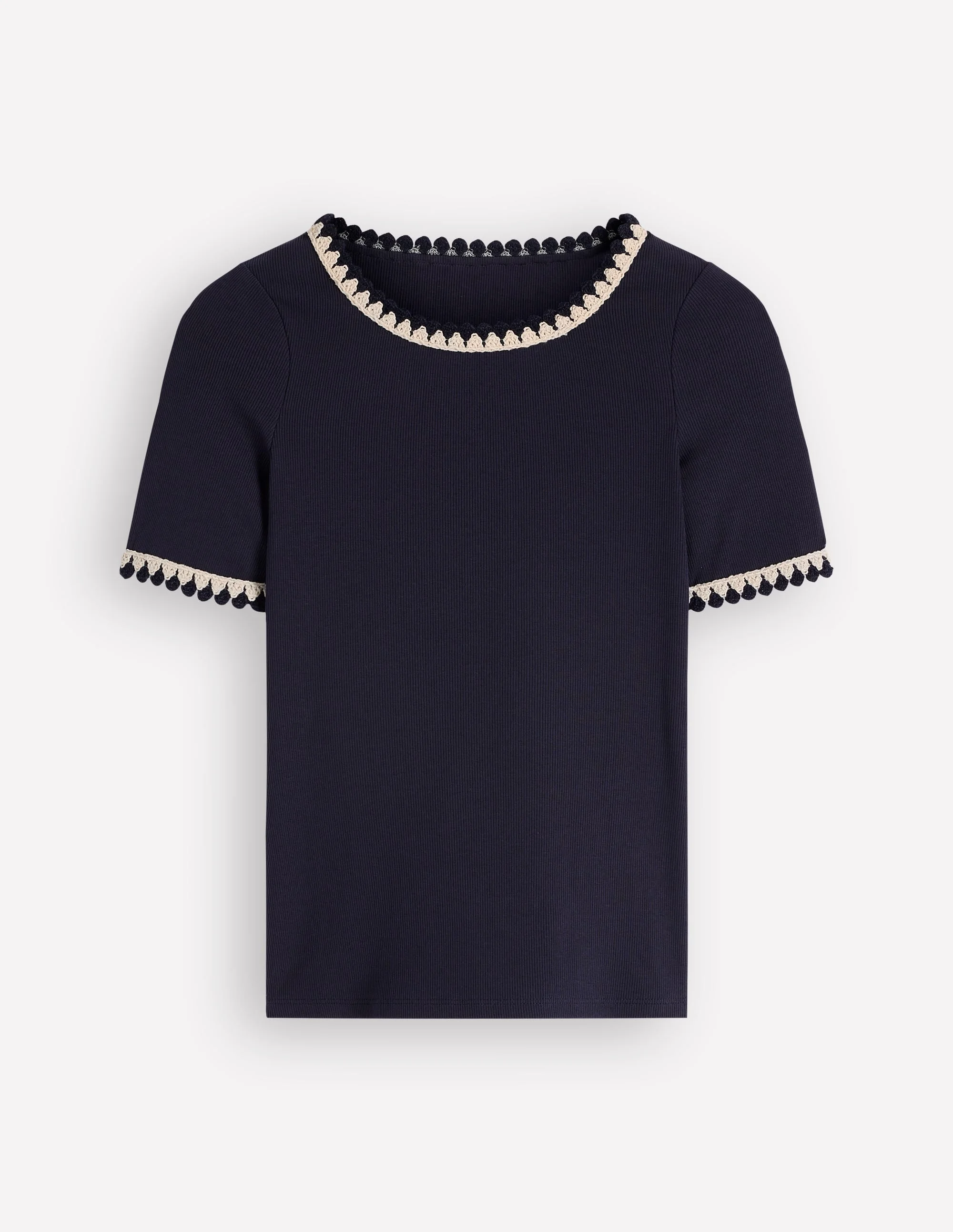 Maddie Trim Detail T-Shirt-Navy - 1