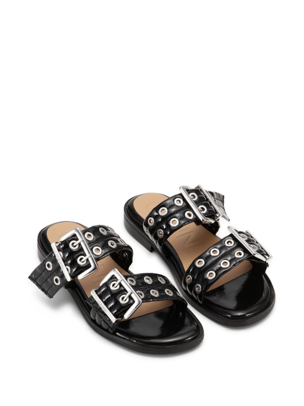 Buckle flat leather sandals - 2