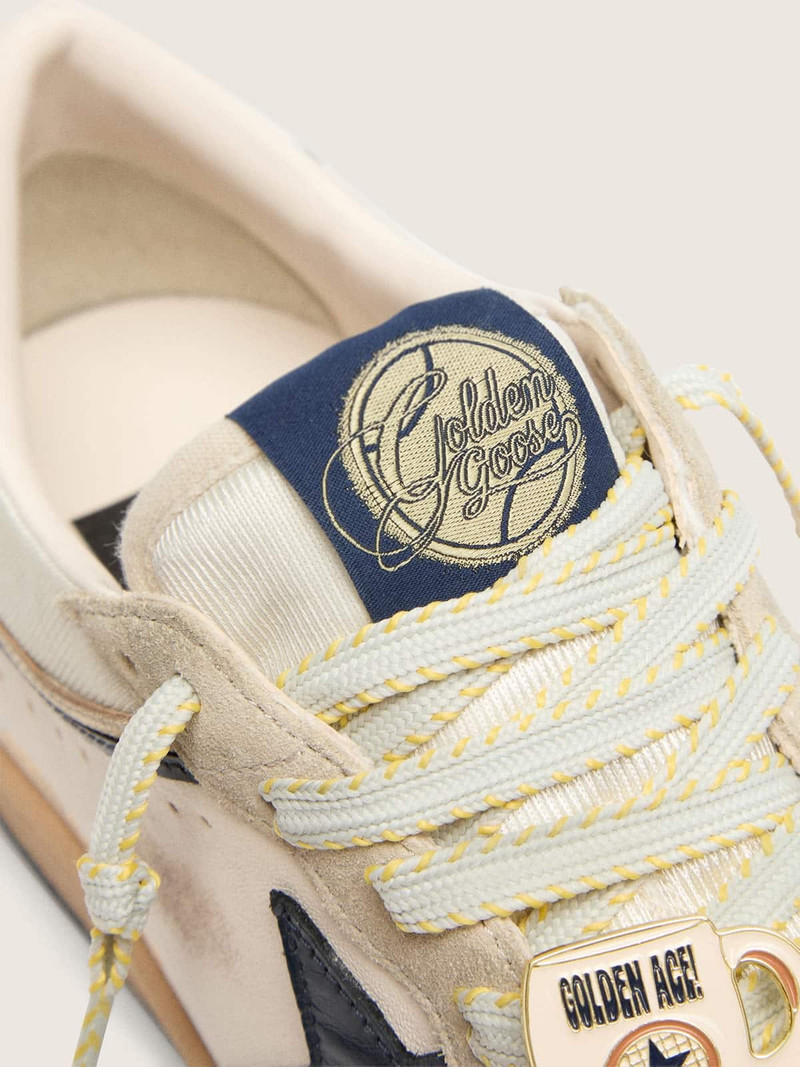 Men’s Ball Star LTD in white leather and light grey suede with dark blue star and Skins 7