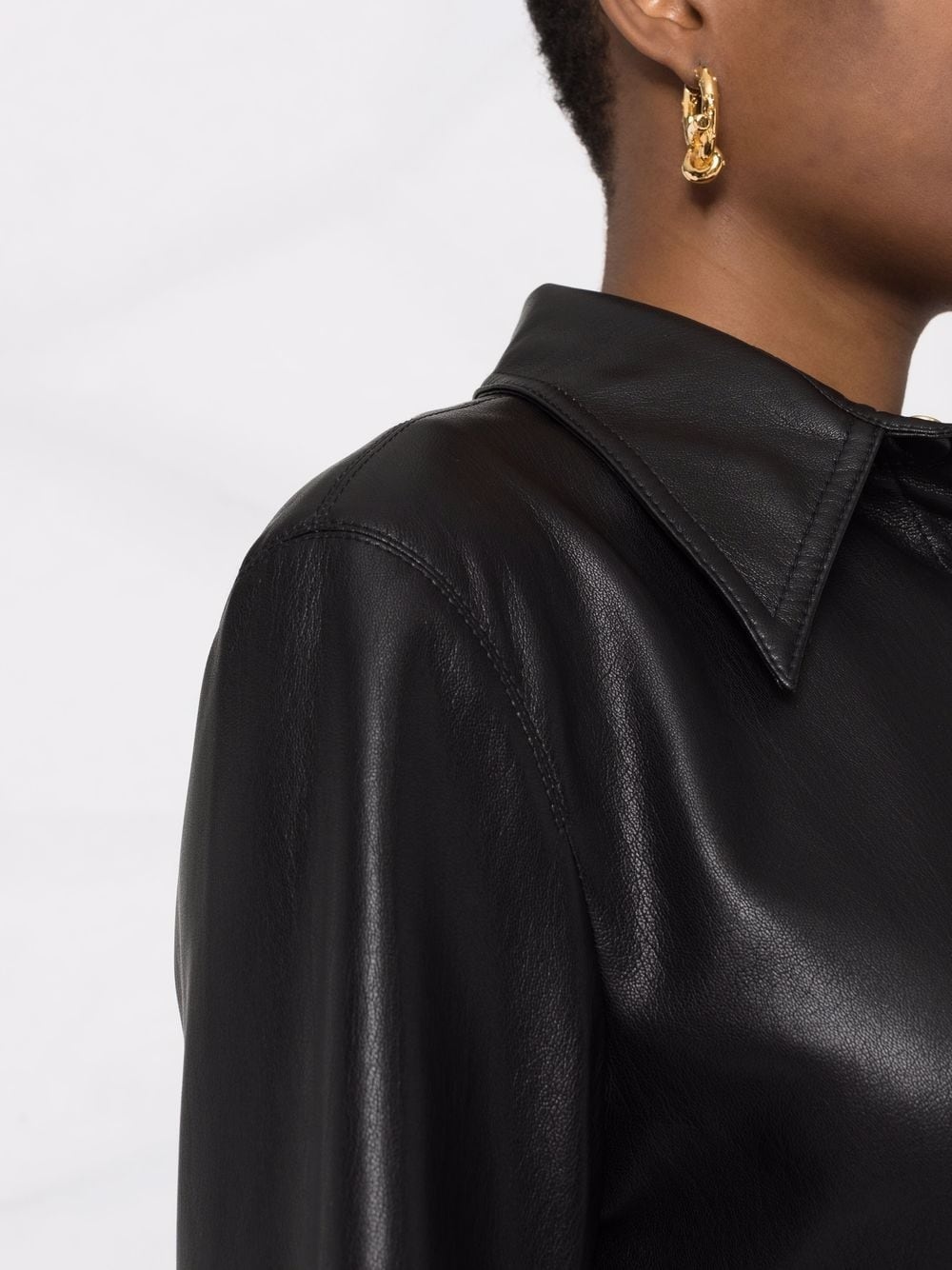 vegan-leather long-sleeve shirt - 3