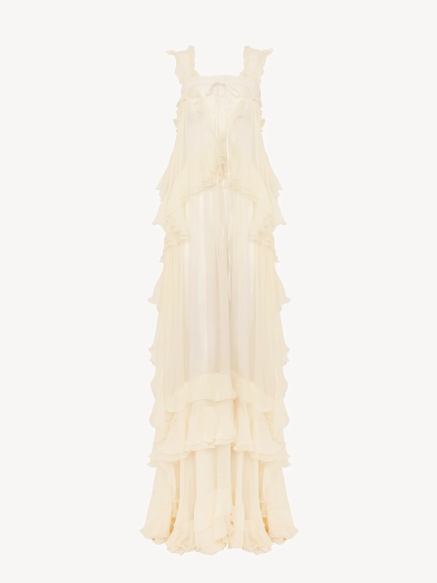 SLEEVELESS LAYERED LONG DRESS IN SILK MOUSSELINE & LACE - 1