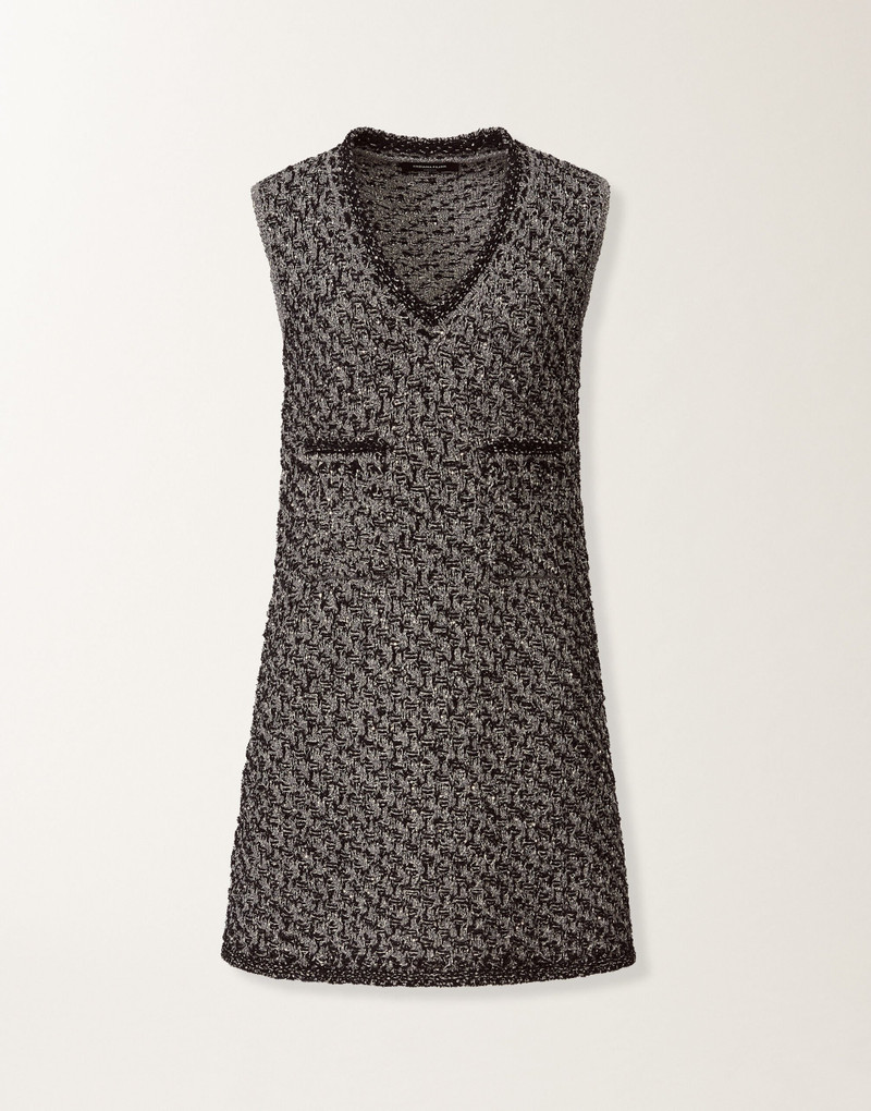 Navy tweed dress with denim effect sequins 1