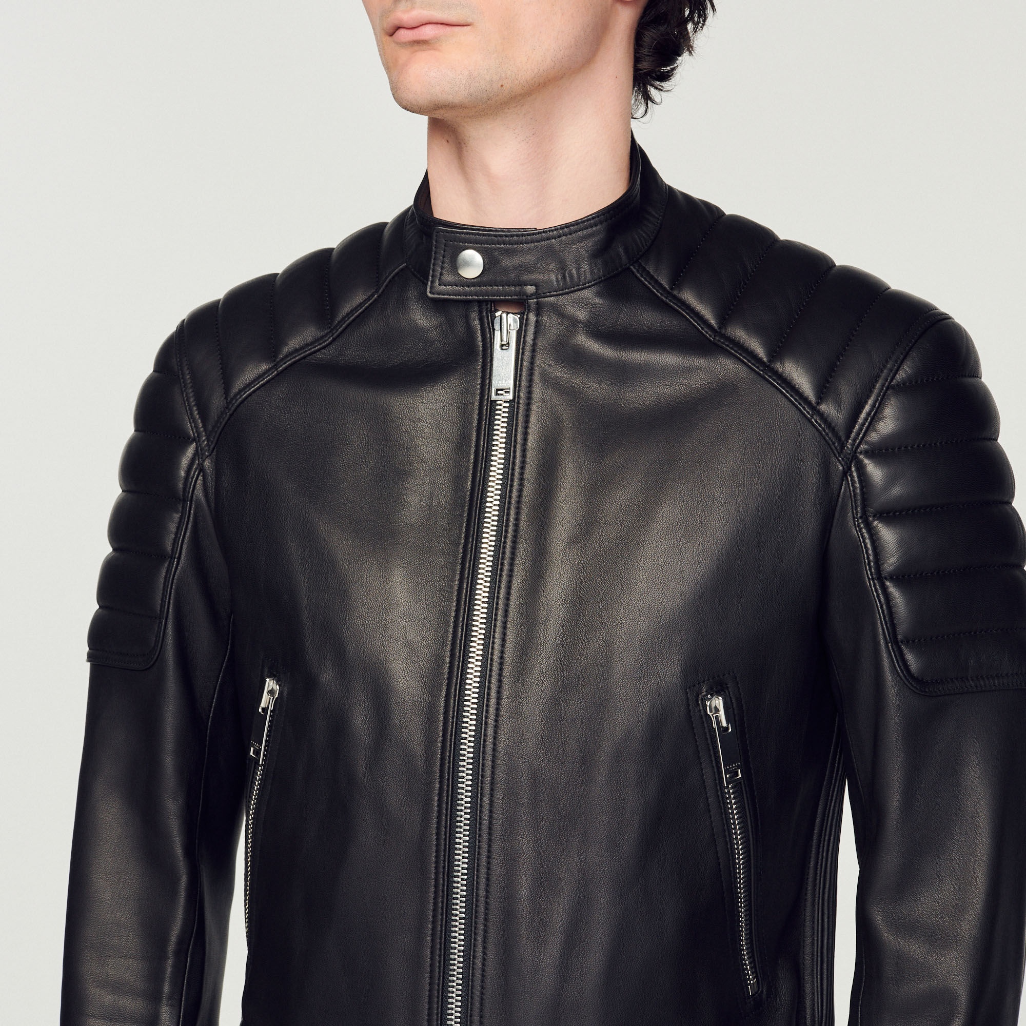 LEATHER JACKET WITH QUILTED TRIMS - 4