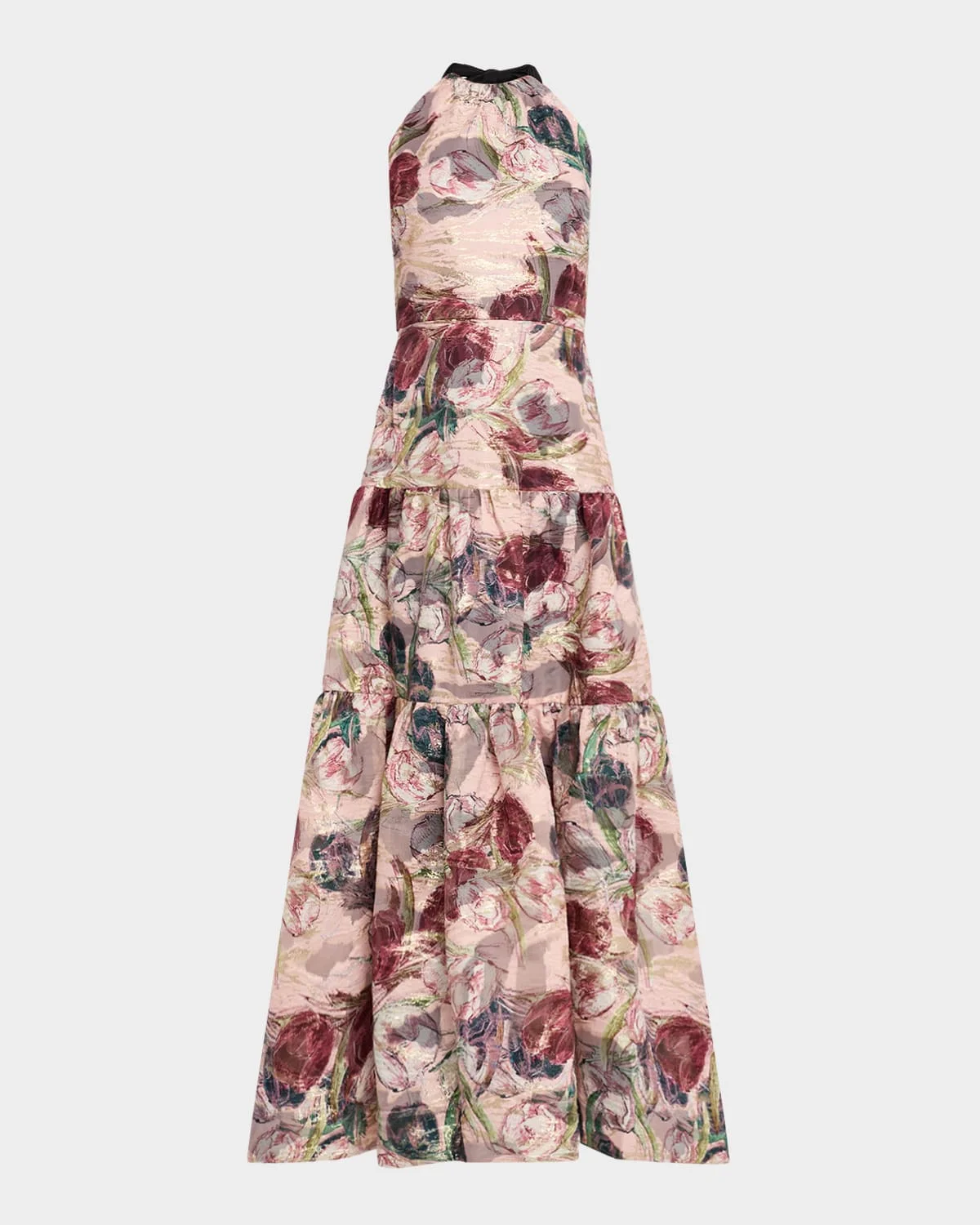 Gizelle Tiered Floral Brocade Halter Gown - 1