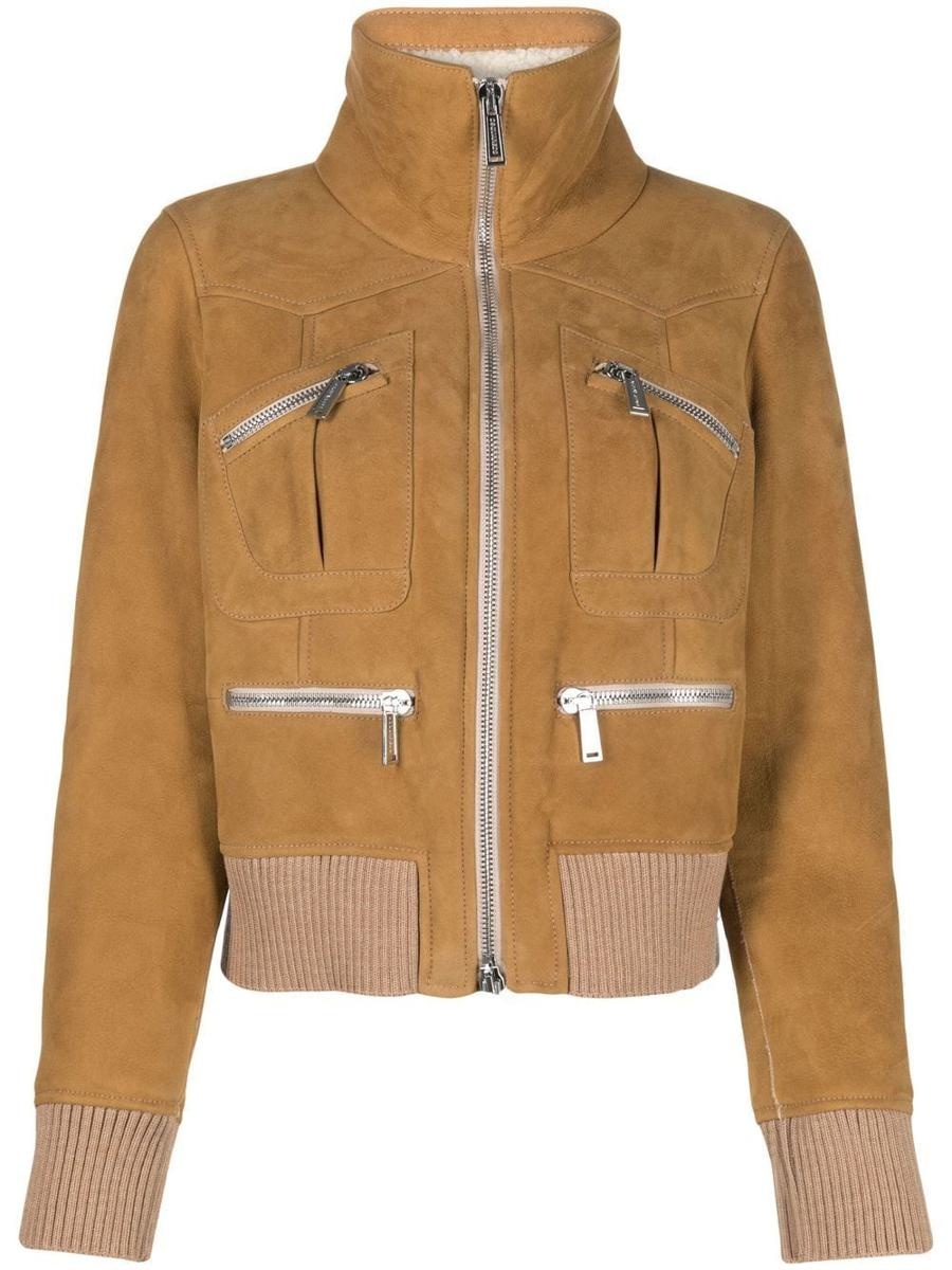 DSQUARED2 RIBBED-DETAIL ZIPPED-UP BOMBER JACKET - 1