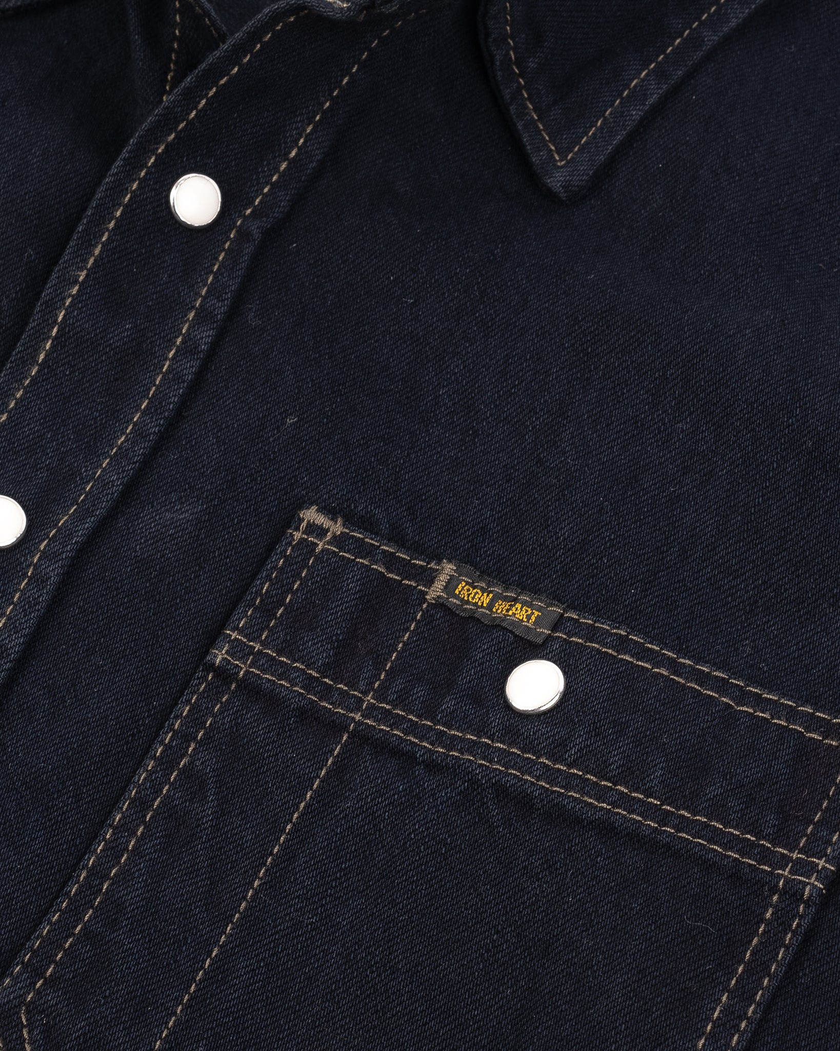 IHSH-326-OD 12oz Selvedge Denim Work Shirt With Snaps - Indigo Overdyed Black - 17