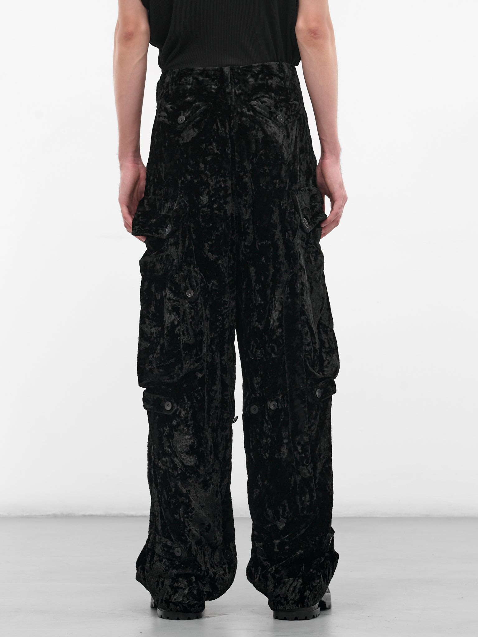 Black Crushed Velvet Cargo Pants - 3