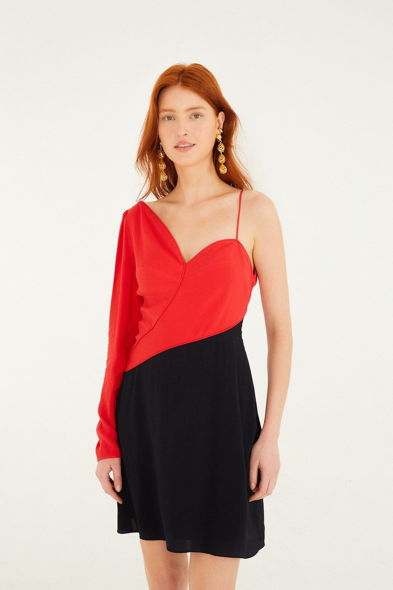 Red Bicolor One-Shoulder Mini Dress 1