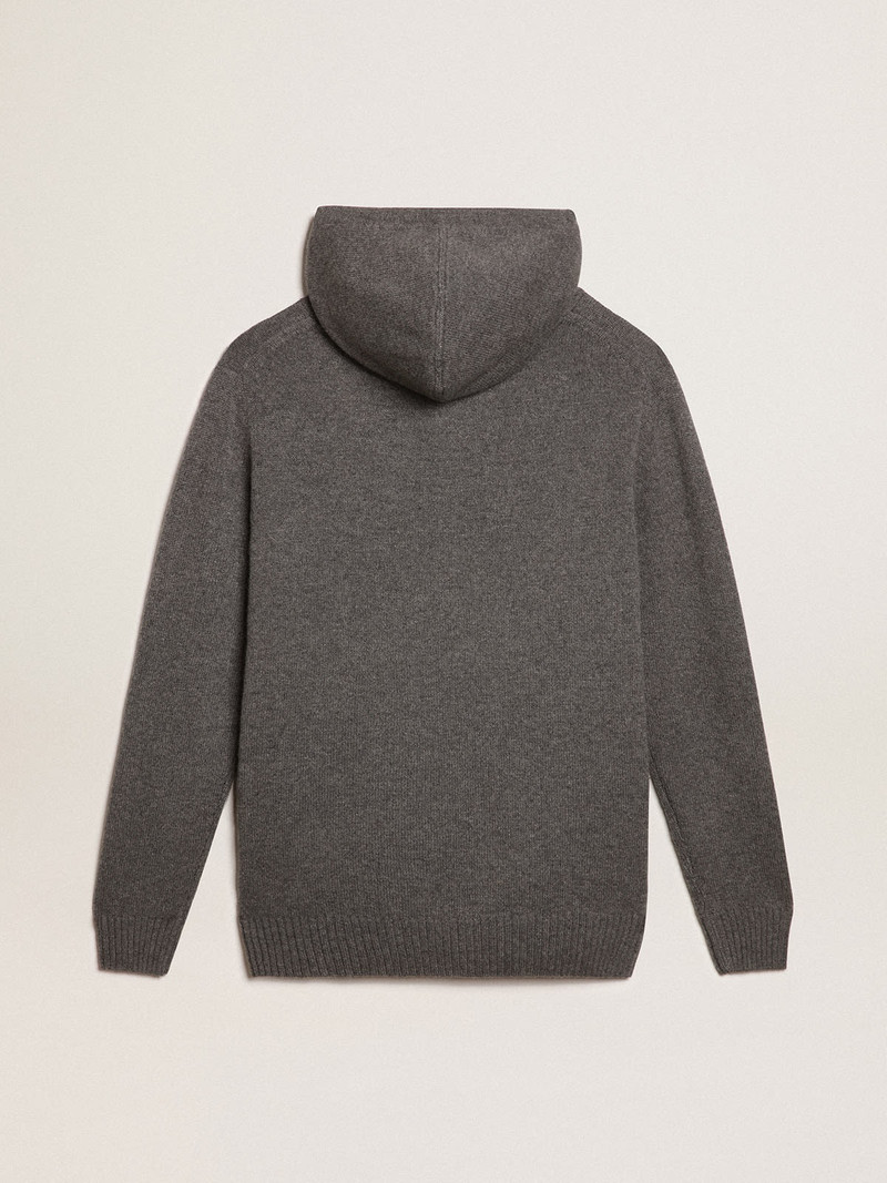 Men’s gray melange cashmere blend sweatshirt with hood 6
