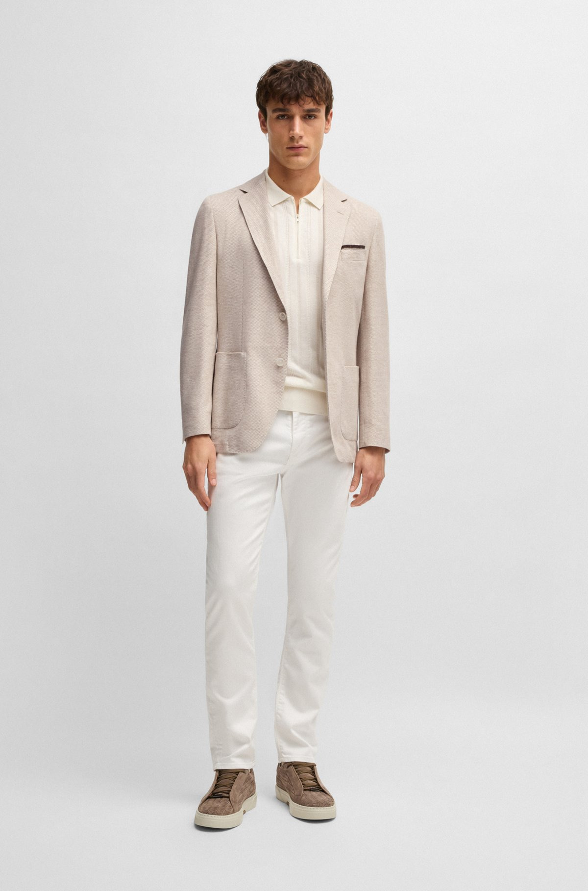 REGULAR-FIT PATTERNED BLAZER WITH LINEN AND COTTON - 3